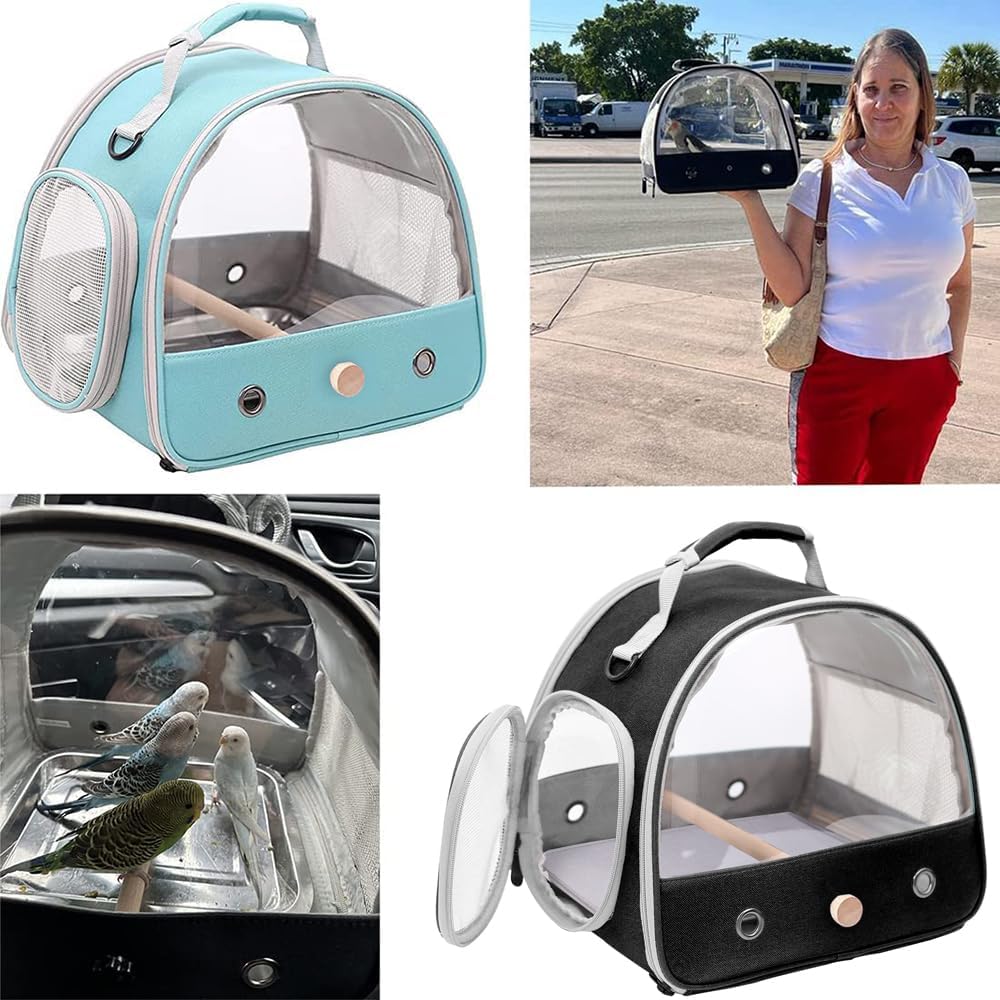 Bird Carrier, Portable Small Bird Parrot Parakeet Carrier with Standing Perch and Stainless Steel Tray, Side Access Window Collapsible (Black, Clear Windows) - Image 7