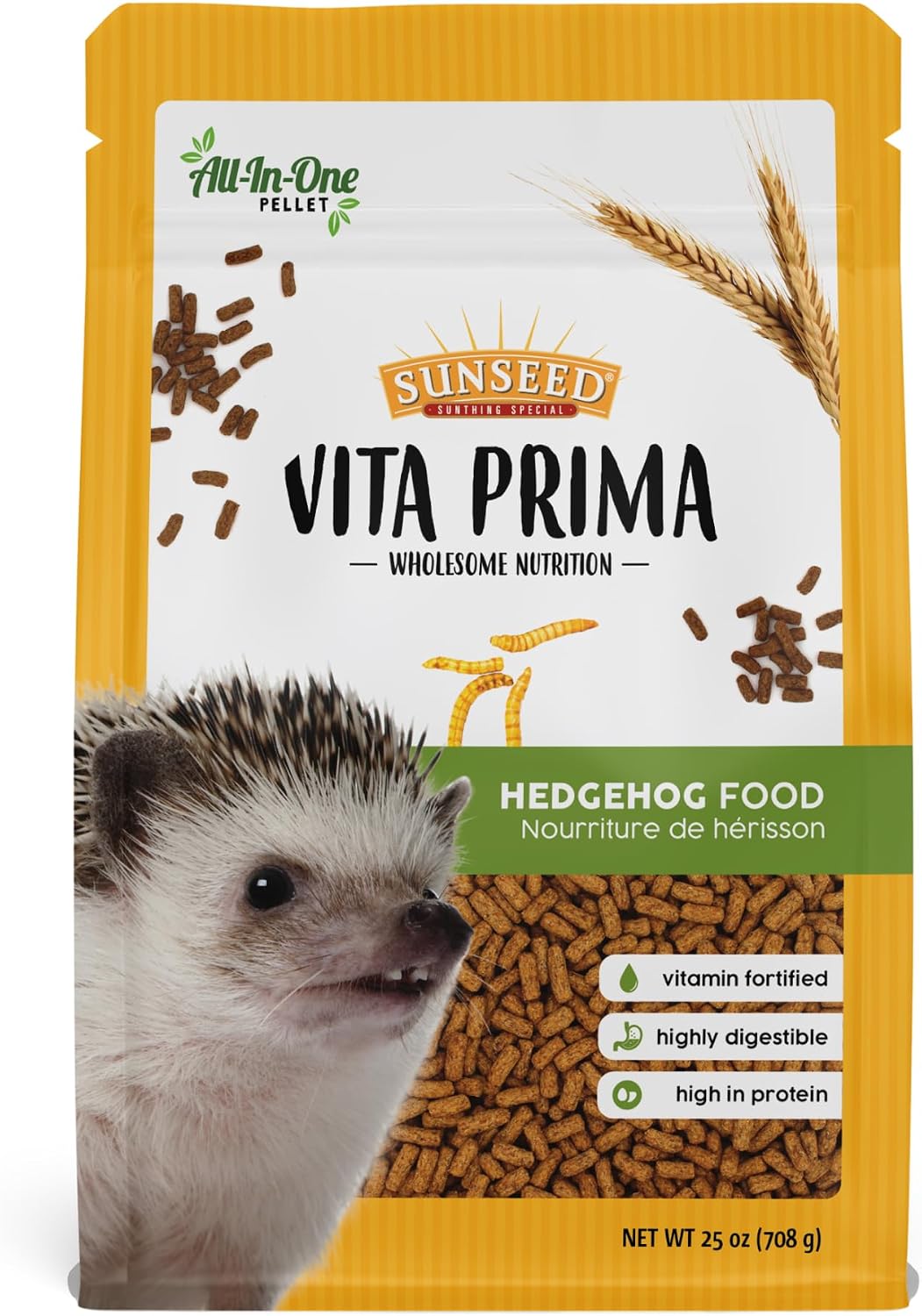 Sunseed Vita Prima Hedgehog Food - High-Protein Poultry, Seafood, and Mealworm Food Blend - Vitamin-Fortified for Happy and Healthy Hedgehogs