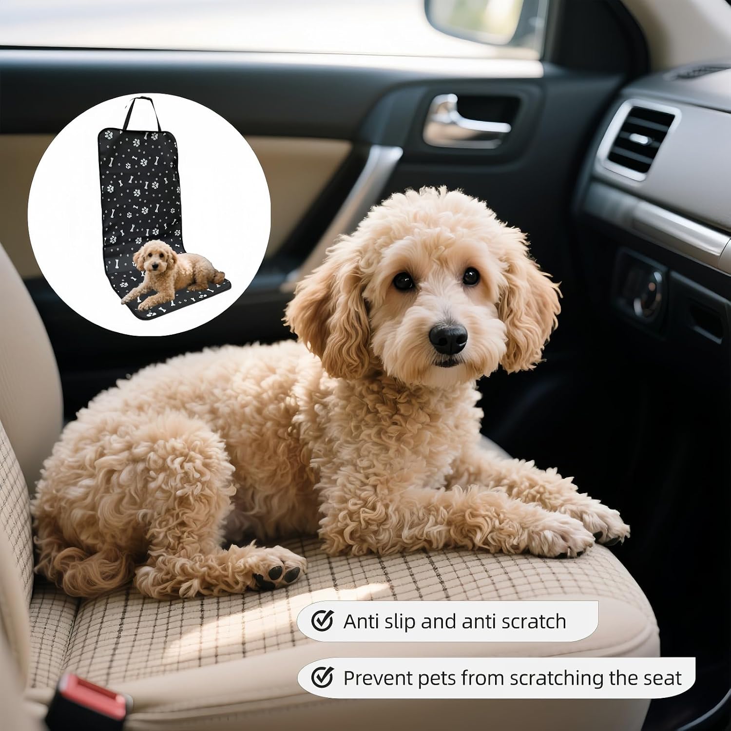 Waterproof Pet Car Seat Cover for Dogs&Cats,Non-Slip Oxford Fabric Hammock,Easy Clean Travel Mat for Front & Back Seat, Adjustable Buckle Design,19.29x17.3 Inch,Heavy Duty Dog Car Seat Protector - Image 8