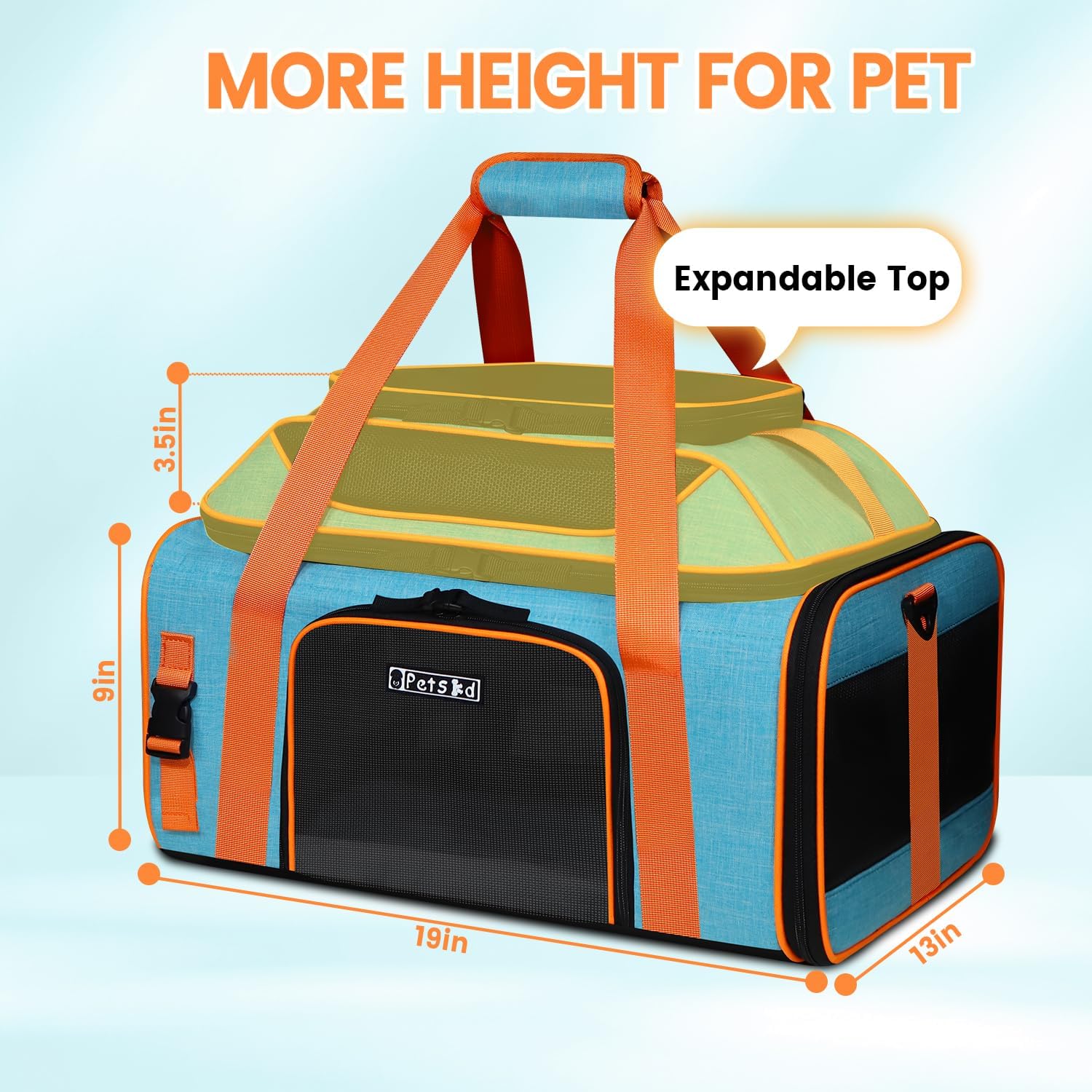 Petskd Top-Expandable Small Pet Carrier with Wheels (19" L x 13" W x 9" H), Southwest/Allegiant Airlines Approved, Rolling Pet Carrier for Small Dogs & Cats (Black) - Image 3
