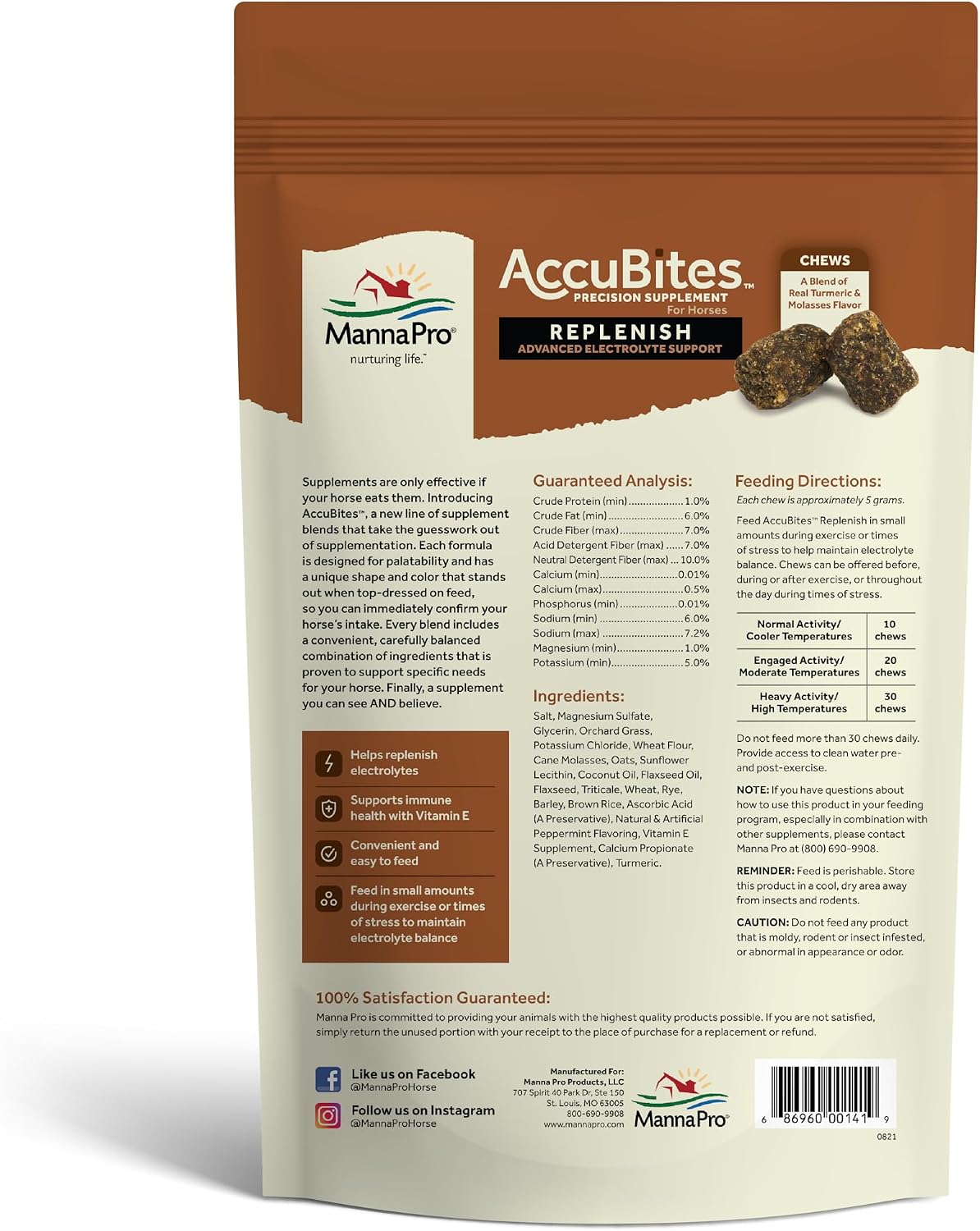 Manna Pro AccuBites Replenish Equine Supplement – Hydration & Immune Support Supplement for Horses – Contains Vitamin E & Turmeric – Turmeric & Molasses Flavored – 1.6 lbs - Image 2