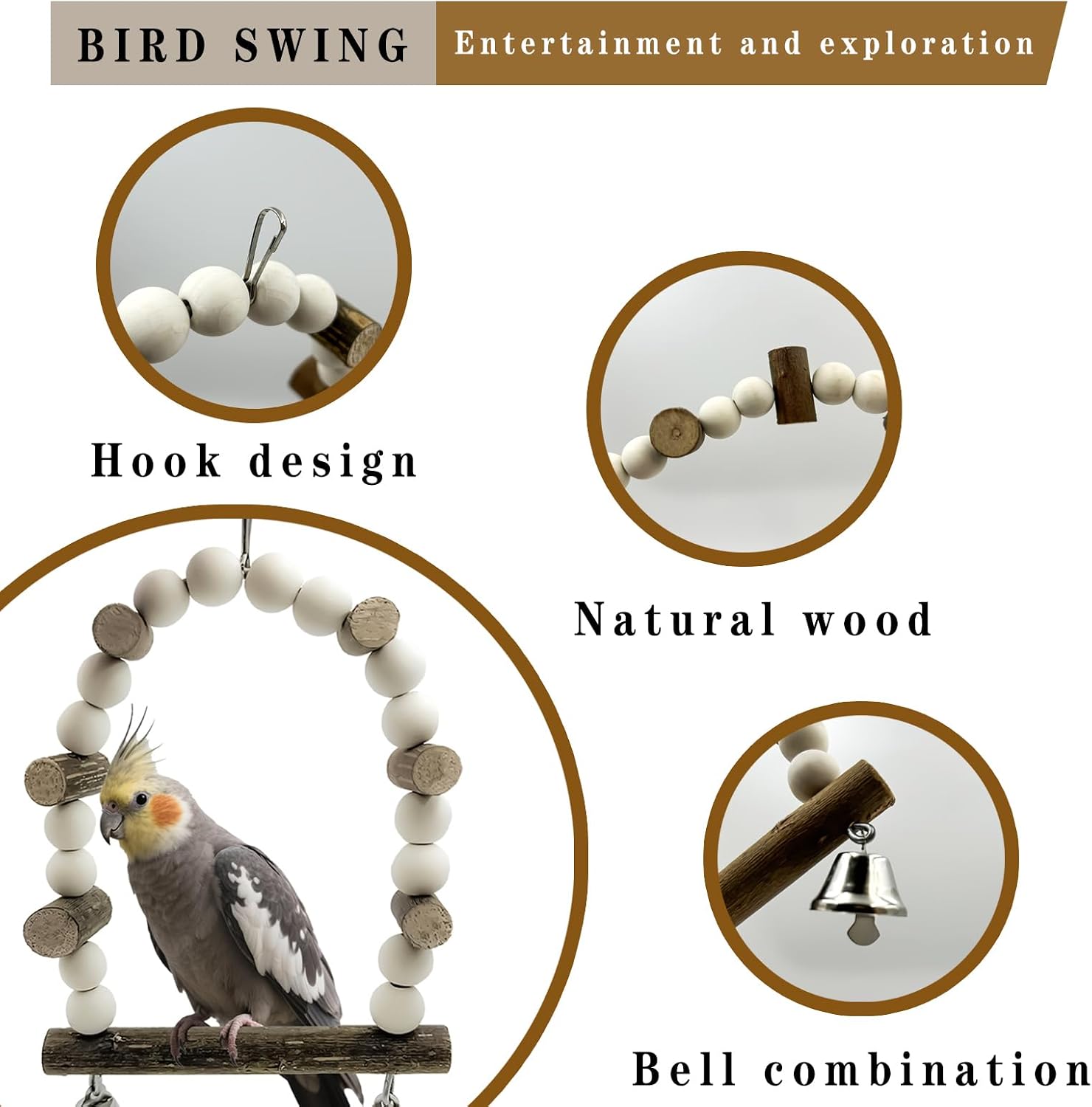 5Pcs Natural Wooden Bird Perch Set – Parrot Perch Toys, Bird Cage Perches, Cage Accessories for Budgies, Cockatiels, Lovebirds, Finches, and Other Small to Medium Birds - Image 6