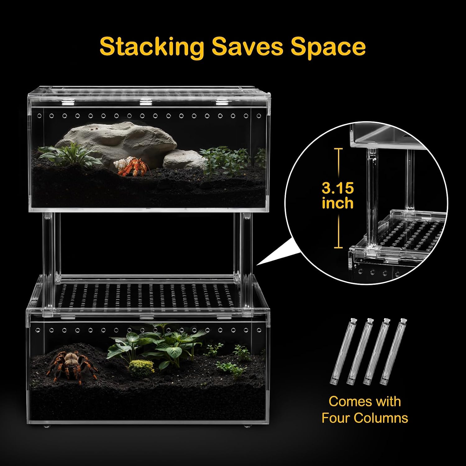 Large Reptile Tank PC Starter Kit,Escape Proof Tarantula Enclosure | Hermit Crab Habitat,Spider Terrarium for Isopods Cage,Insect House, Small Pac-Man Frog Cribs,Bug Container,Beetle Vivarium - Image 4