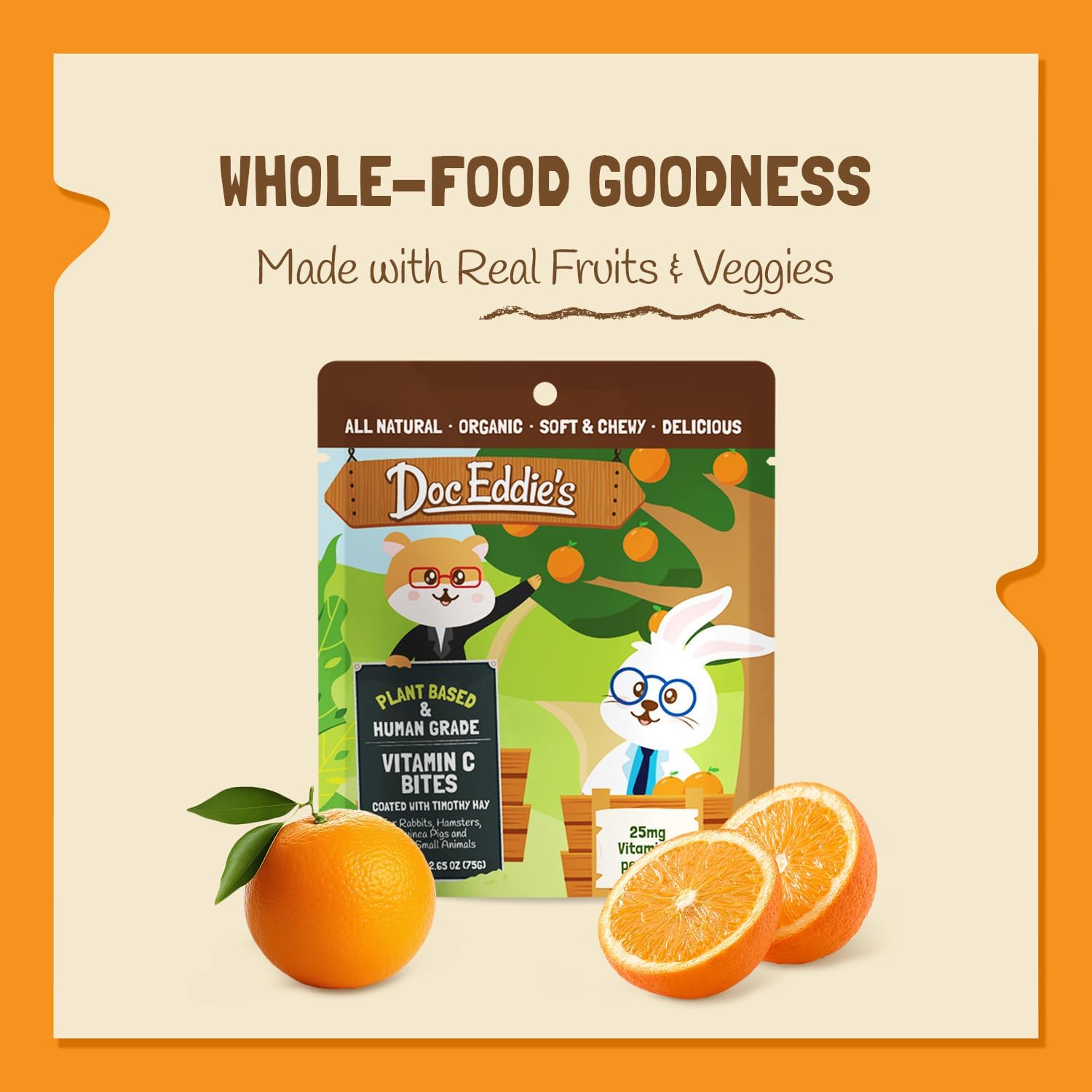 DOC EDDIE'S Vitamin C Bites Soft & Chewy Treats for Hamster, Rabbit, Chinchilla, Bunny, Gerbil, Mouse, Rat, Hedgehog, Squirrel, & Guinea Pig Friendly - Made w/Real Fruit & Organic, New & Tastier - Image 8