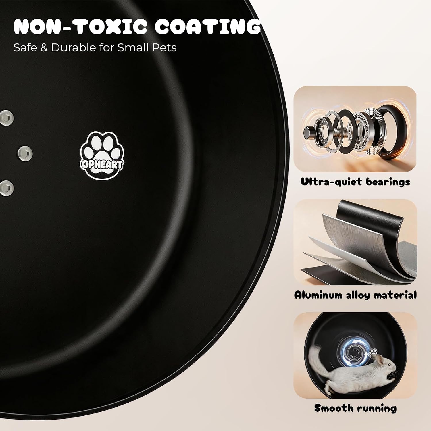 15" Silent Chinchilla Running Wheel, Aluminum Alloy Noiseless Exercise Wheel, Small Animal Running Wheel, Ultra Smooth Bearing, Large Comfort Wheel for Chinchilla, Hamster, Hedgehog & Small Pets,Black - Image 4