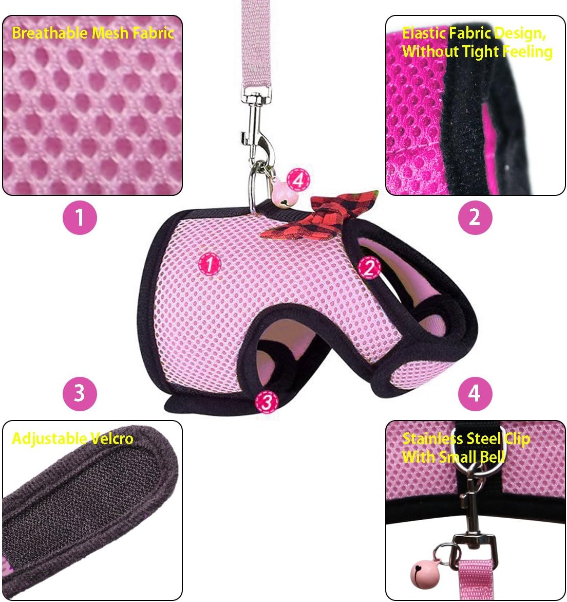 Rypet Ferret Harness and Leash - Soft Mesh Small Pet Harness with Safe Bell, No Pull Comfort Padded Vest for Guinea Pig, Hamster, Rats and Similar Small Animals - Image 4