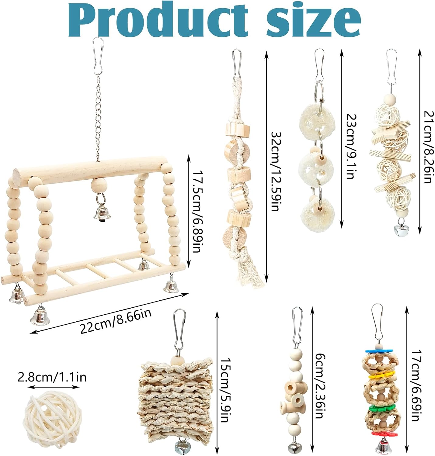 Hamiledyi 13Pcs Parrot Swing Chew Toys Bird Perches Platform with Climbing Ladder Hanging Cage Accessories for Parakeet, Conure, Finch, Lovebirds, Budgie, Canary Standing - Image 3