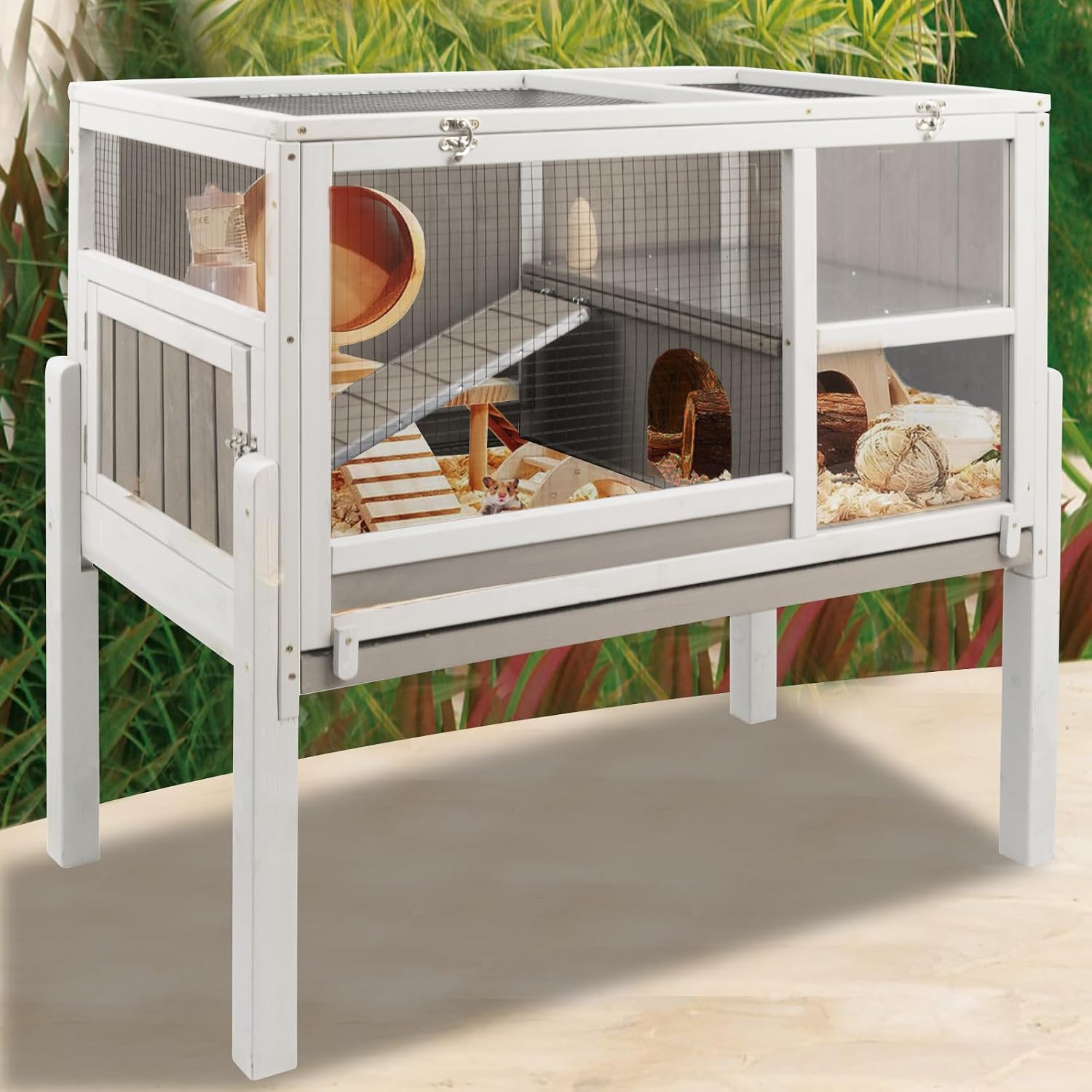 Ketive Guinea Pig Cages Indoor, Wooden Guinea Pig Cages with Stand, Rabbit Cage Hutch with Ramp and Hideout, Small Animals Cage Habitat with Not Leakage Pull Out Tray - Image 7