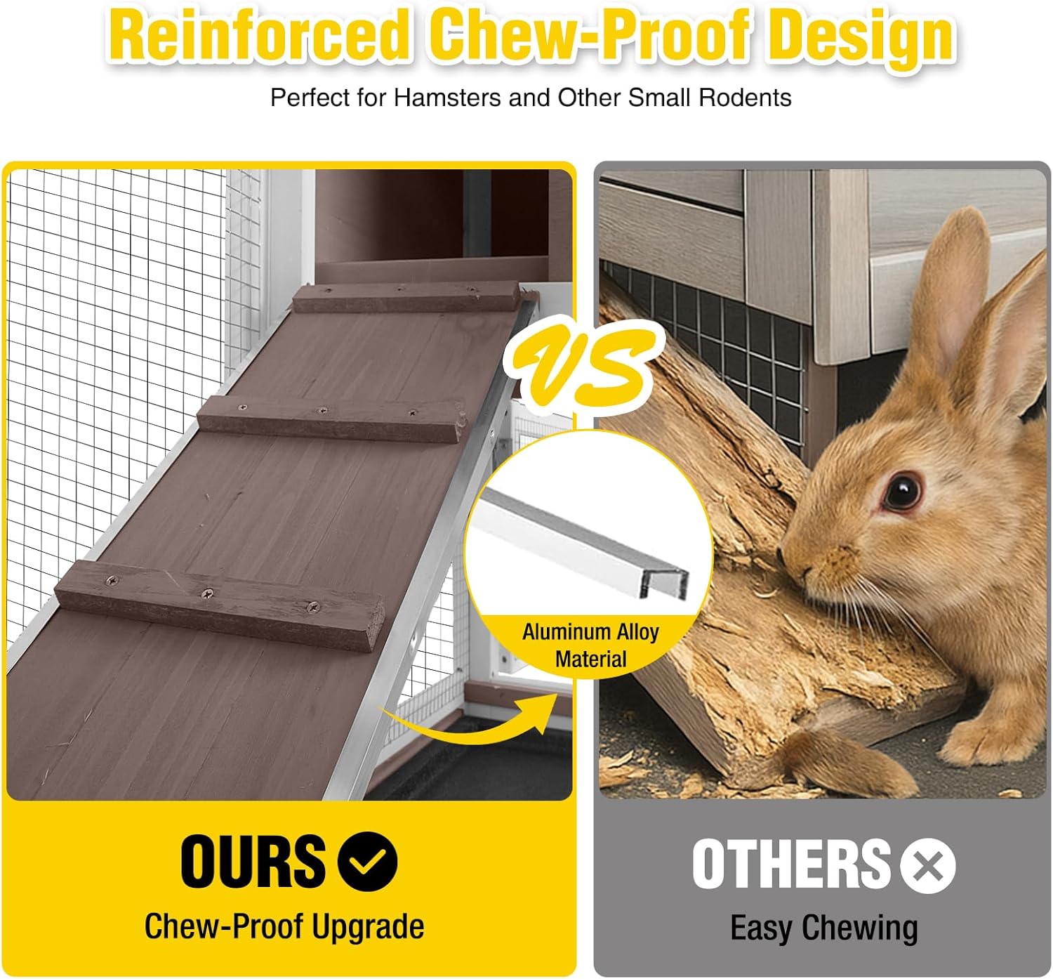 Aivituvin 39.3" Large 2-Story Rabbit Hutch, Indoor Outdoor Bunny Cage with Chew-Proof Ramp, Leak-Proof & Easy-to-Clean Tray, Lockable Wheels, for Rabbits & Guinea Pigs - Image 2