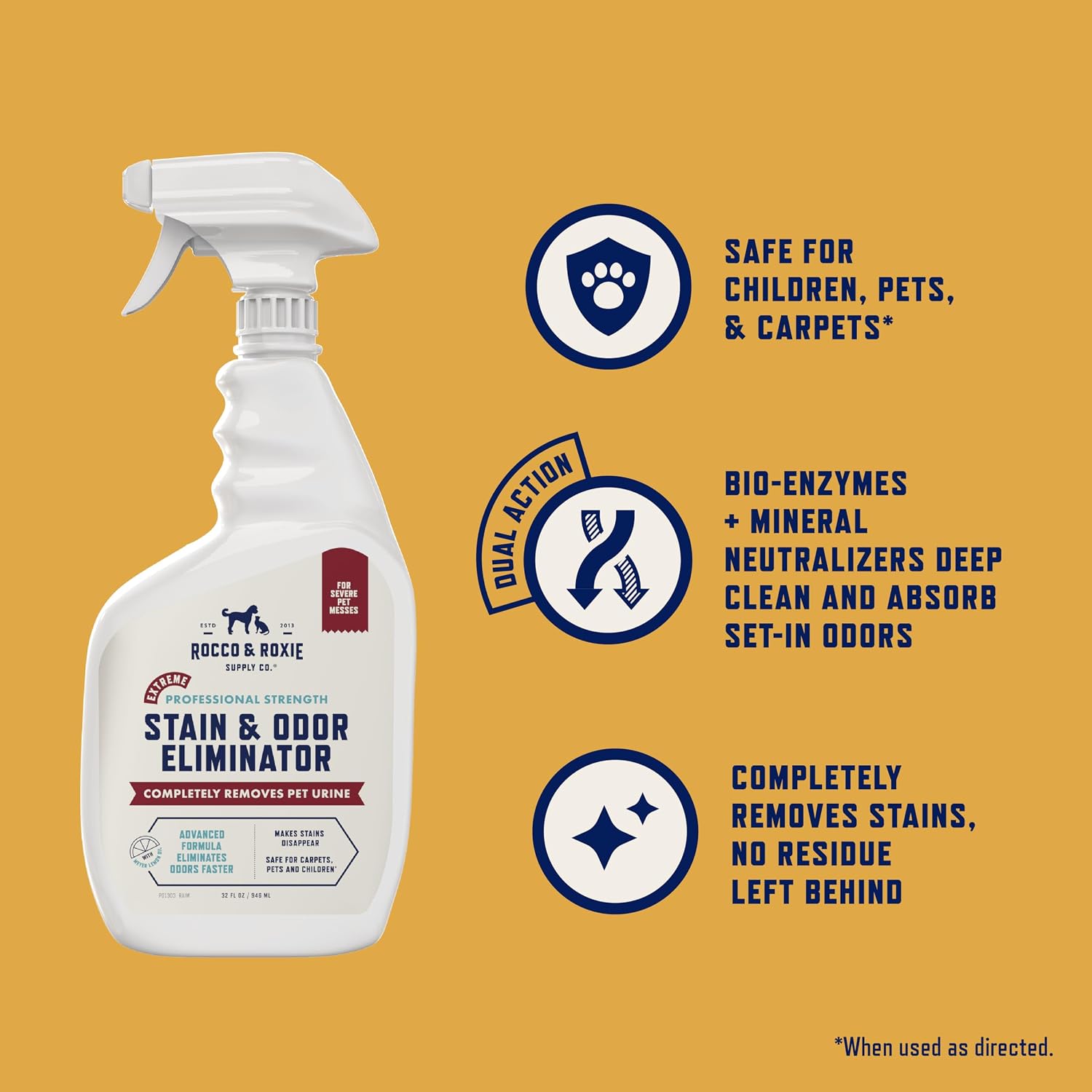 Rocco & Roxie Extreme Stain & Odor Eliminator for Strong Odor, Pet Urine Enzyme Cleaner Destroyer, Stain Remover, Dog Poop and Cat Pee, Enzymatic Carpet Cleaner Spray for Home, Puppy Potty Training - Image 2