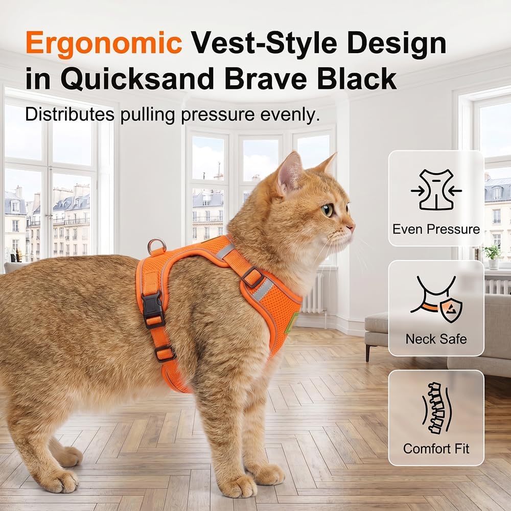 Cat Harness and Leash, 2026 New Cat Harness Escape Proof for Small Medium Large Cats, Breathable Adjustable Vest Harnesses with Reflective Strip for Walking Travel Camping (Black, S) - Image 7