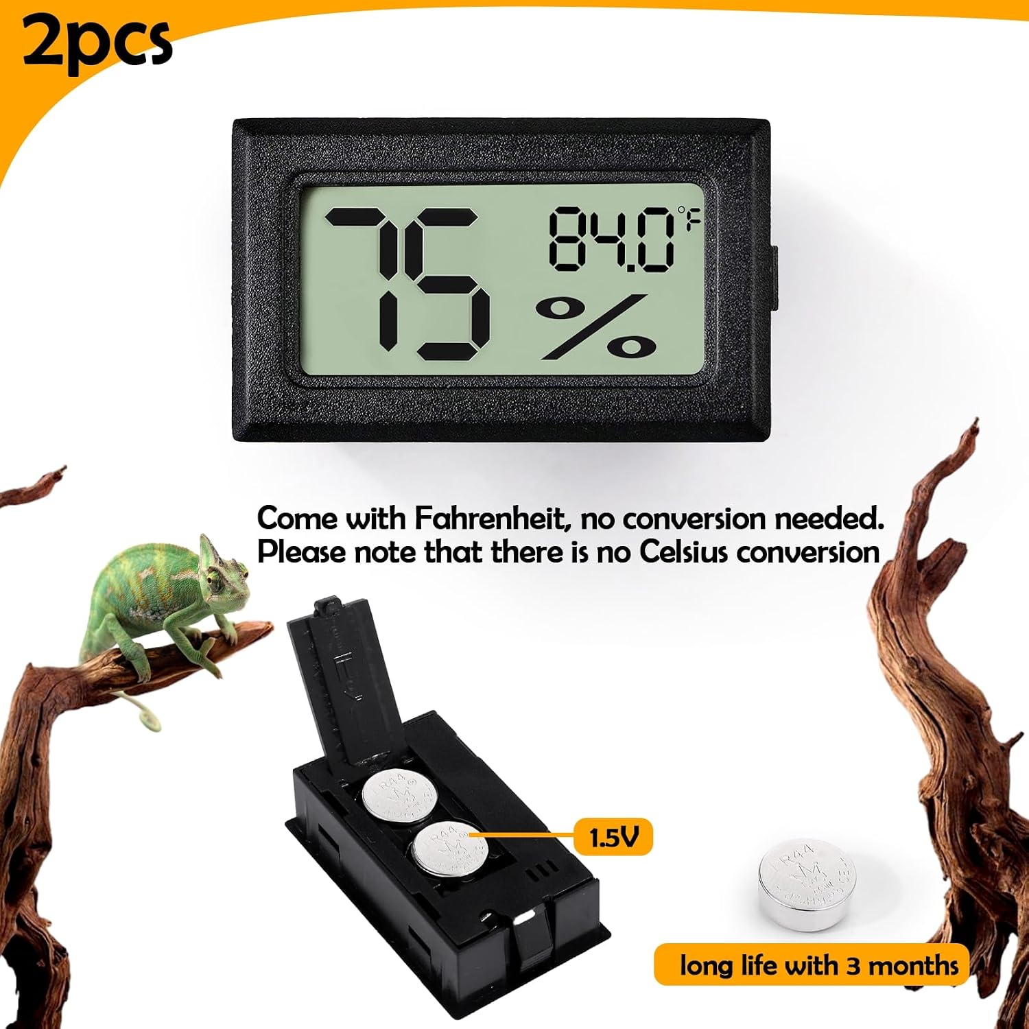 2 PCS Rectangle Reptile Thermometer and Humidity Gauge for Bearded Dragon Accessories, Reptile Tank Accessories for Jumping Spider, Leopard Gecko, Hermit Crab, Gecko, Ball Python, Lizard - Image 3