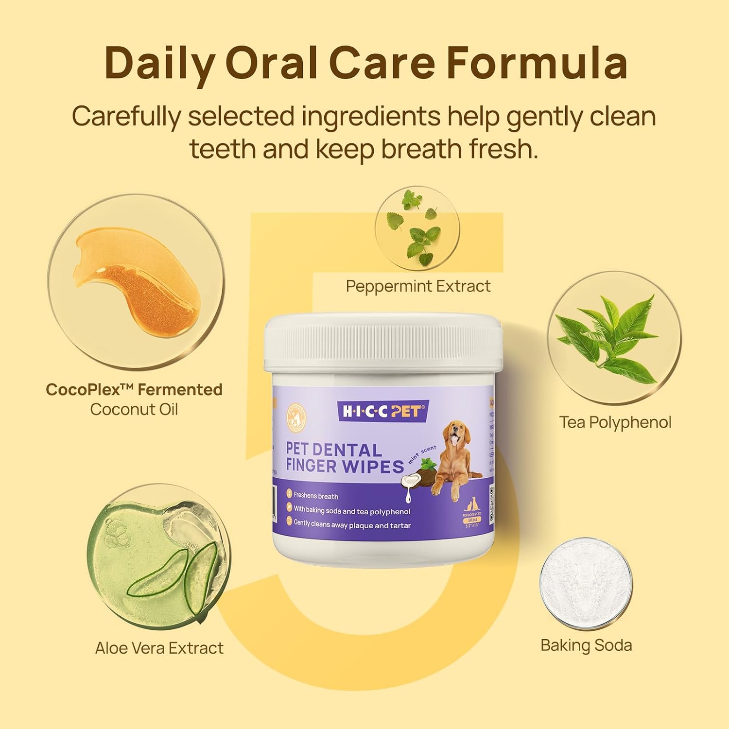 HICC PET Teeth Cleaning Finger Wipes for Dogs & Cats, Daily Oral Care Dental Wipes, Dog Toothbrush Alternative for Teeth & Gum Cleaning, Soft Textured Finger Wipes for Puppies, Adult Dogs & Small Pets - Image 2