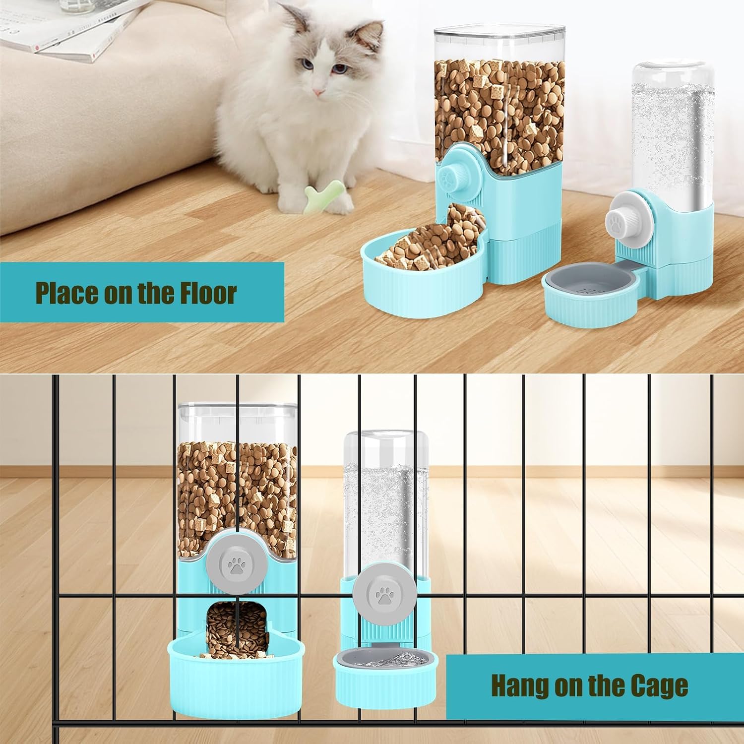 GPY Automatic Hanging Gravity Pet Feeder and Water Dispenser Set ,Automatic Rabbit Feeder and Dog Water Dispenser for Dogs Cats Pets Animals Large Capacity (Blue Water Feeder&Food Feeder) (Blue) - Image 7