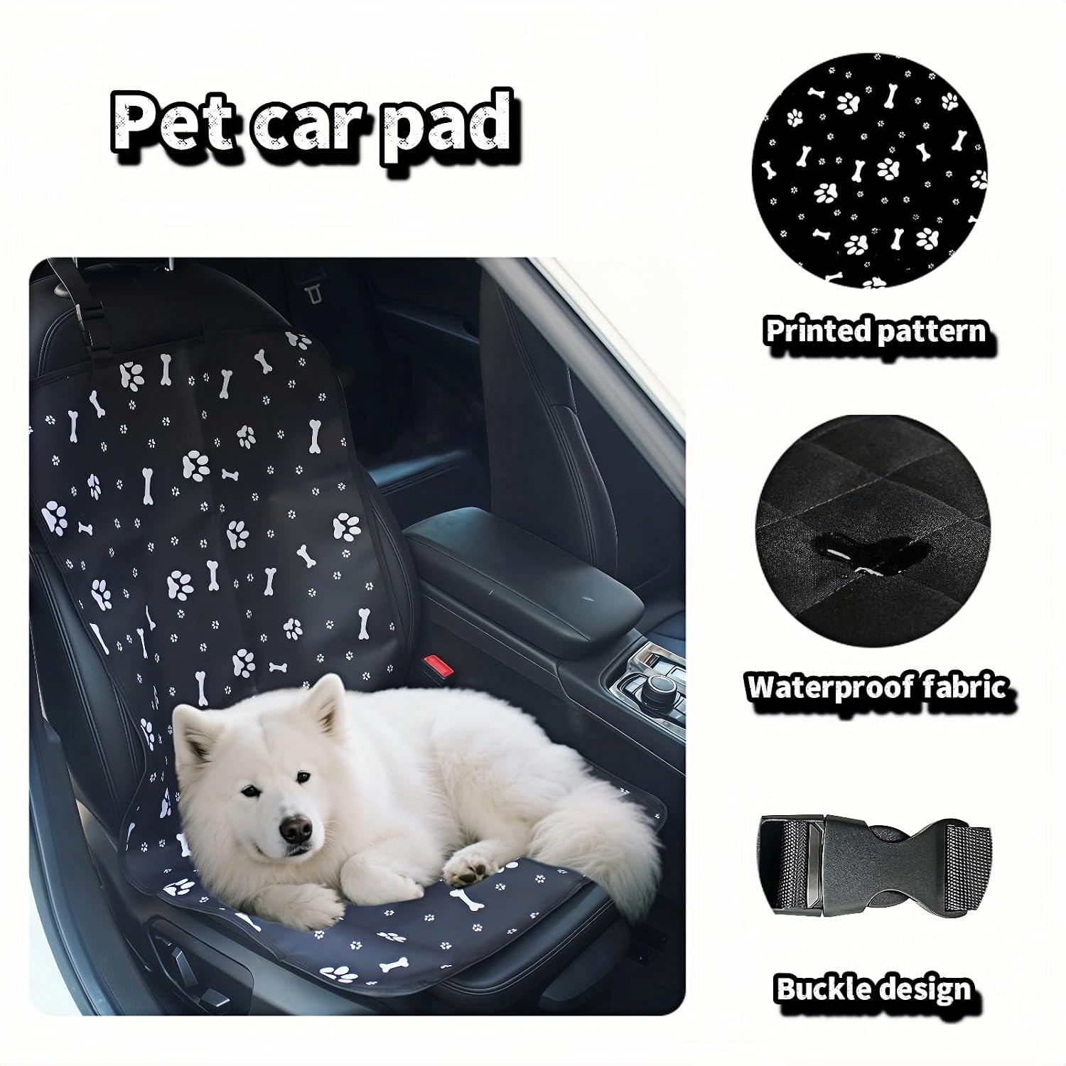 Waterproof Pet Car Seat Cover for Dogs&Cats,Non-Slip Oxford Fabric Hammock,Easy Clean Travel Mat for Front & Back Seat, Adjustable Buckle Design,19.29x17.3 Inch,Heavy Duty Dog Car Seat Protector - Image 2