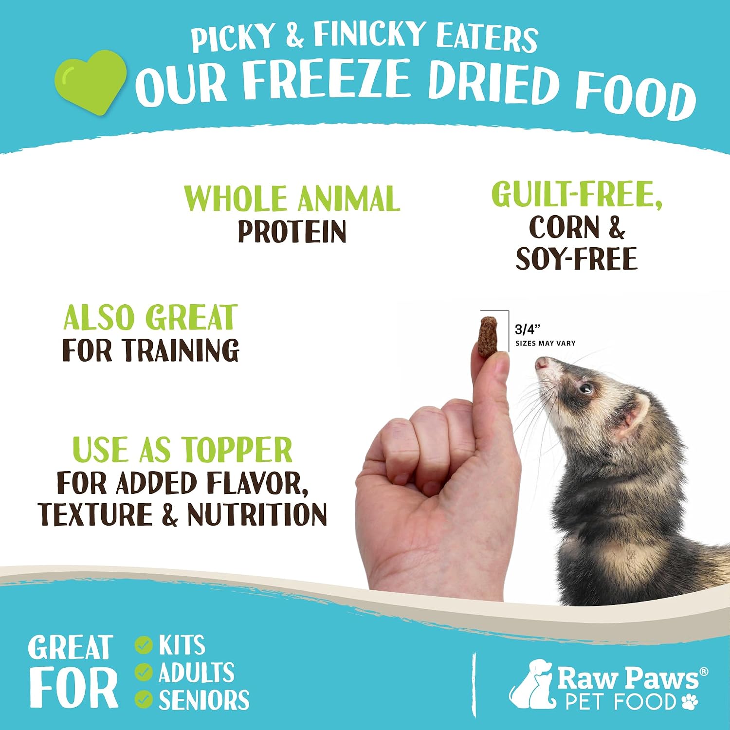 Raw Paws Freeze Dried Ferret Food - Chicken Recipe 16-oz - Grain Free | High Protein Raw Diet - Made in USA - Dry Ferret Food - Training Treats - Baby Adult Senior Ferrets - Image 3