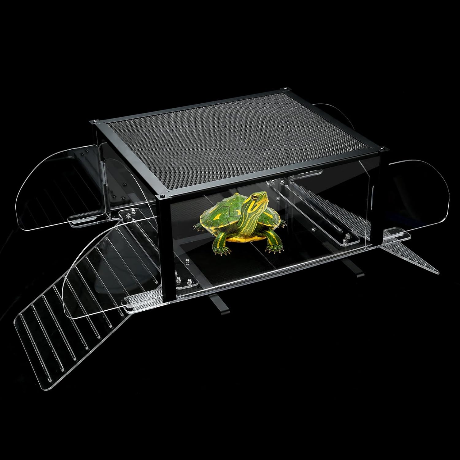 Upgraded Dual Ramp Turtle Basking Platform, Extra Large Fits 125 Gallon 150 Gallon 180 Gallon Aquarium Tank, Aquatic Turtles Topper Dock, Turtle Tank Accessories, Non-Slip Ramp & Escape-Proof