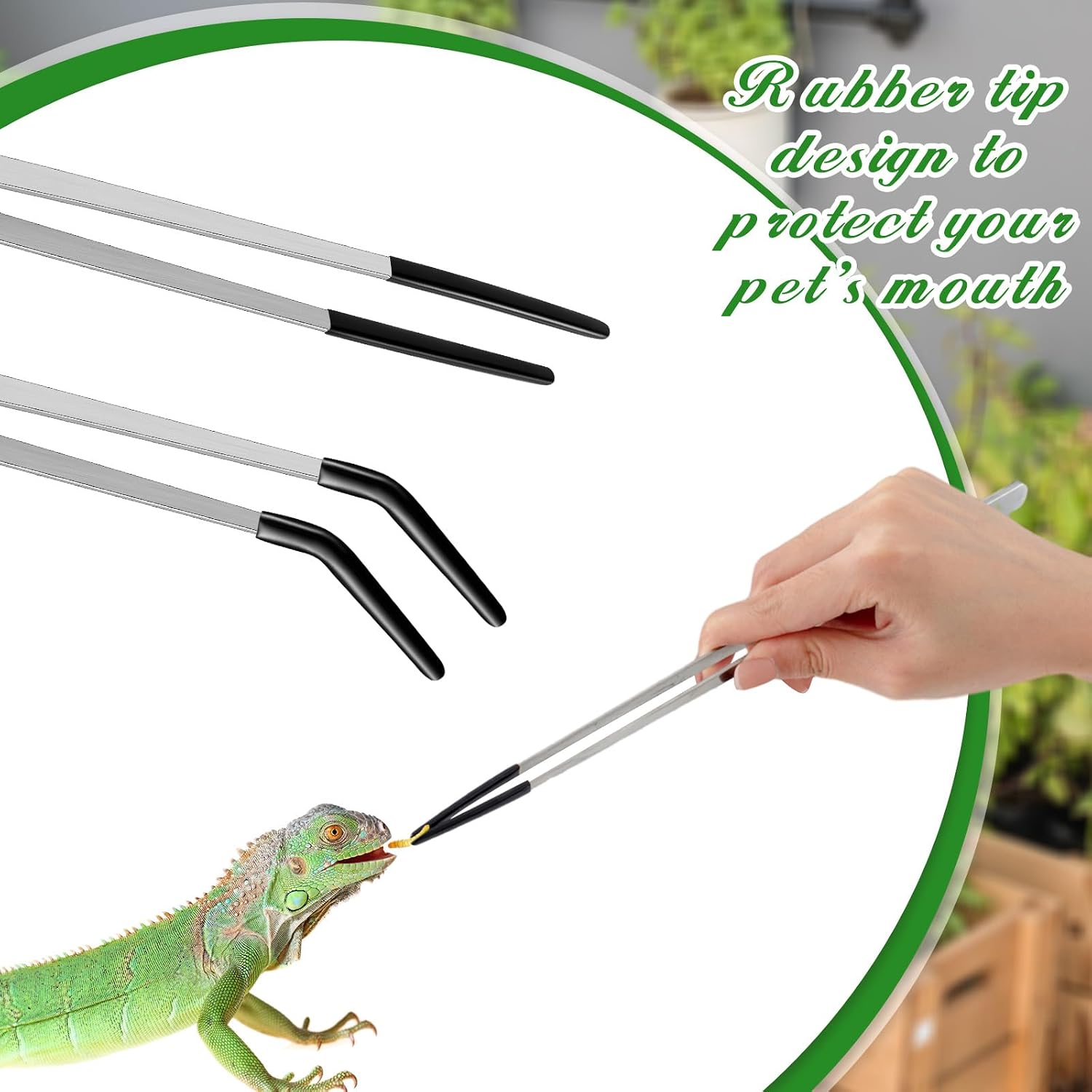Lasnten 2 Pcs Extra Long Stainless Steel Reptile Feeding Tongs with Rubber Tip 10 Inch, 10.5 Inch Bearded Dragon Aquarium Straight and Curved Long Tweezer Terrarium Feeder Tool for Tank(Silver) - Image 3