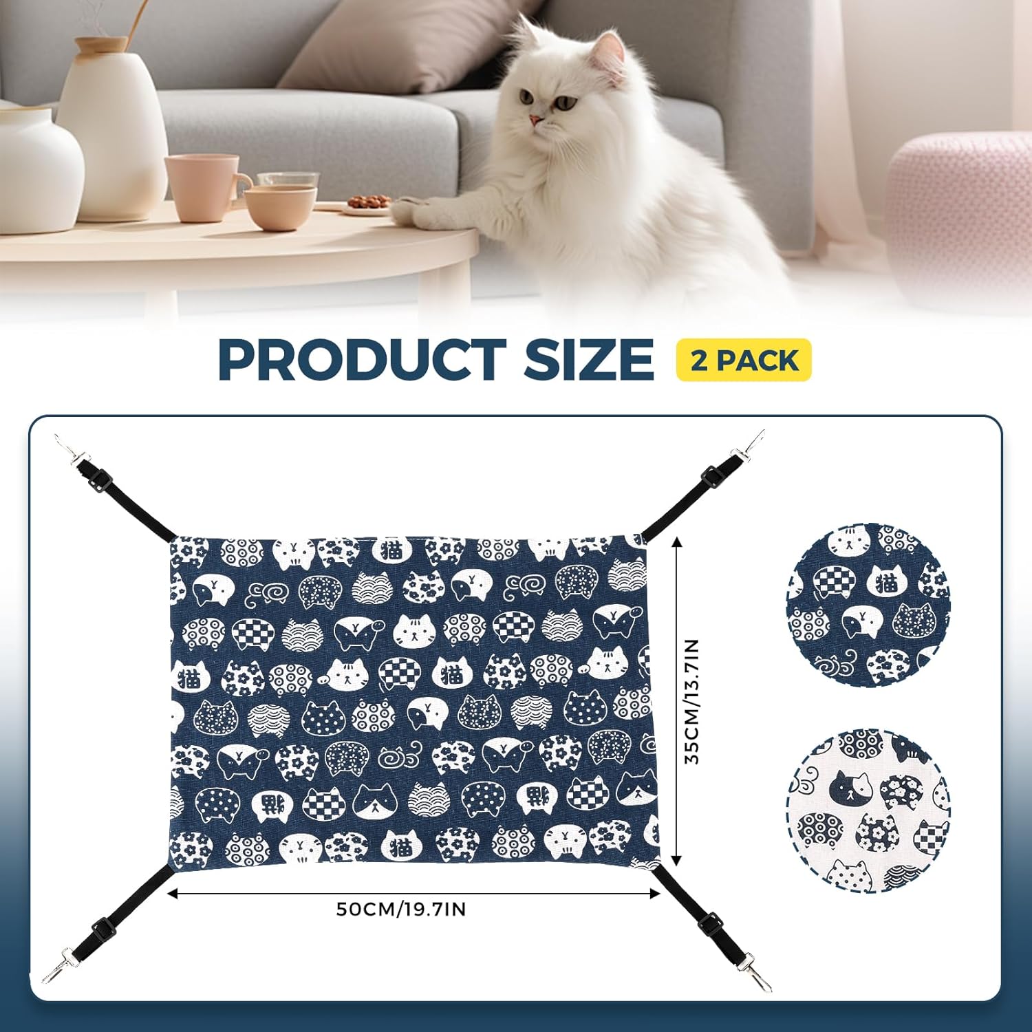 Admaison Cat Hammock for Cage Hanging Reversible 2Pack,Pet Hammock Bed Adjustable,Soft Sleeping Hammock for Cats,Ferret,Puppy,Rabbits,Small Animals (M, CAT) - Image 4