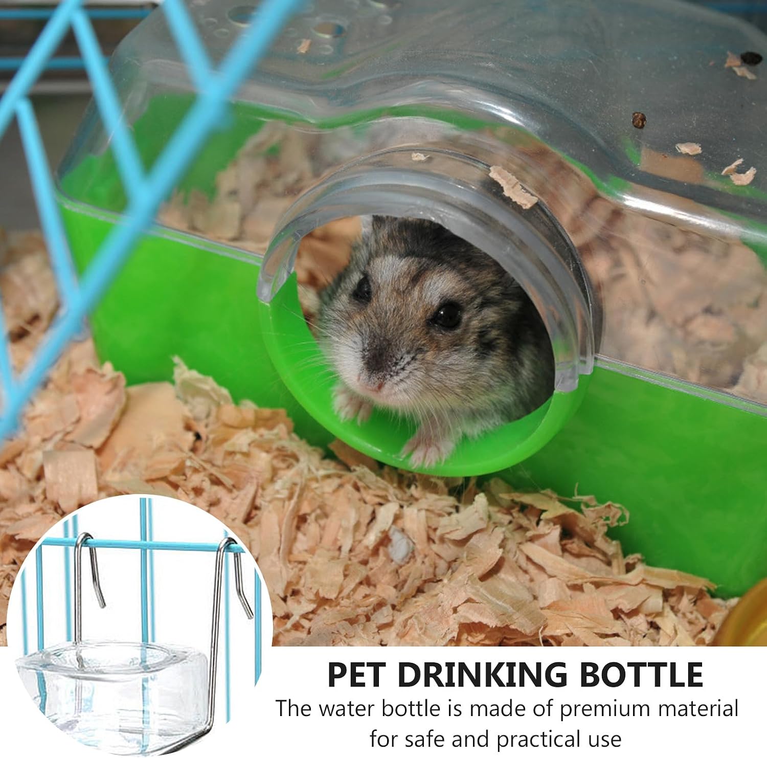 FENICAL Pet Cage Water Bottle, 11.8OZ Hanging Pet Drink Dispenser, Plastic | 2pcs Small Animal Water Feeder Bottle, Auto Feeding Crate Water Jar Chew-Proof, No Mess, Leakproof for Guinea Pig Hamster - Image 2
