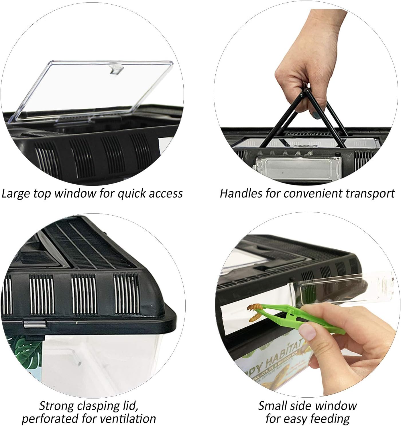 Happy Habitat (Standard) - Ventilated Enclosure & Breeder Box - for Live Feeder Insects, Reptiles, Amphibians & Other Small Pets - Durable Plastic Portable Terrarium - Image 6