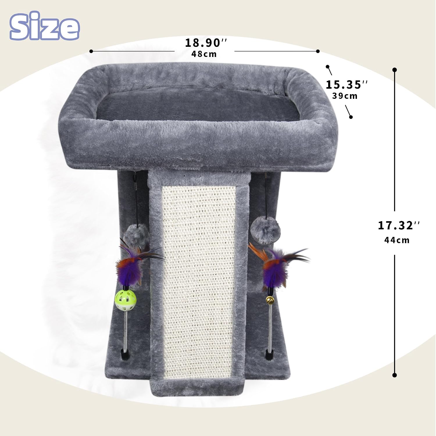 TWDEPART Cat Tree Tower with Cat Scratching Post for Indoor Cats, Activity Centre Climbing Tree with Scratching Board and Playful Toy Balls, Grey - Image 2
