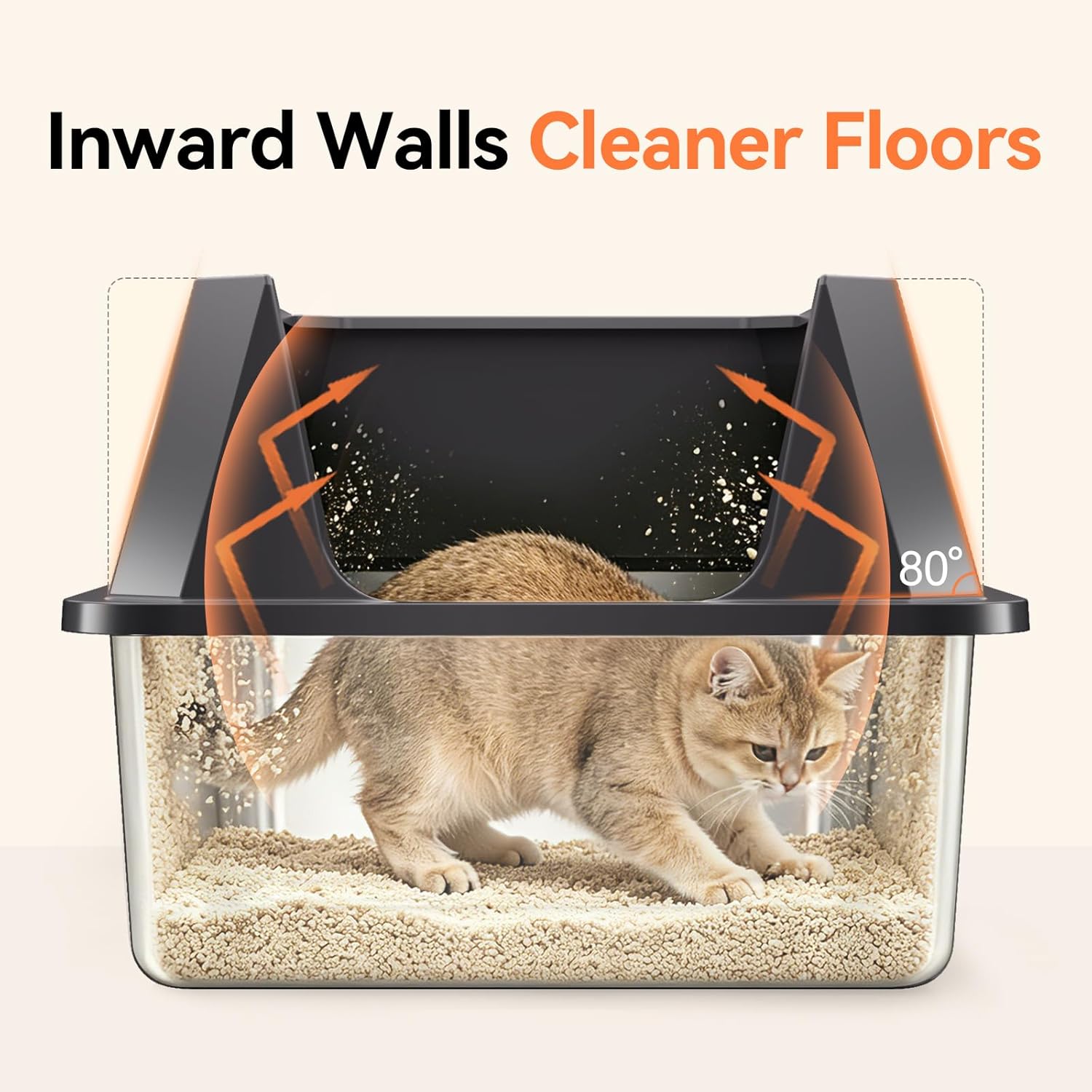 Stainless Steel Litter Box with High Sides, XL High Sided Cat Litter Pan, Open Top Extra Large Metal Cat Litter Box, Non-Stick, Odor Free, Leakproof, Scoop Included, Gray - Image 2