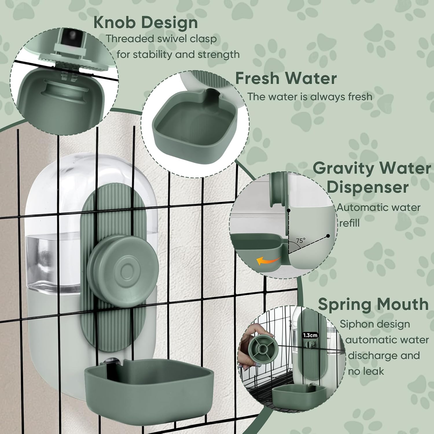 Lemtrflo 28oz Hanging Automatic Water Dispenser,Rabbit Water Bottle,Bunny Guinea Pig Ferret Water Bowl for Cage,Suitable for Small Animal Puppies(Cage Grid Spacing Over 1.2'') (Green) - Image 5