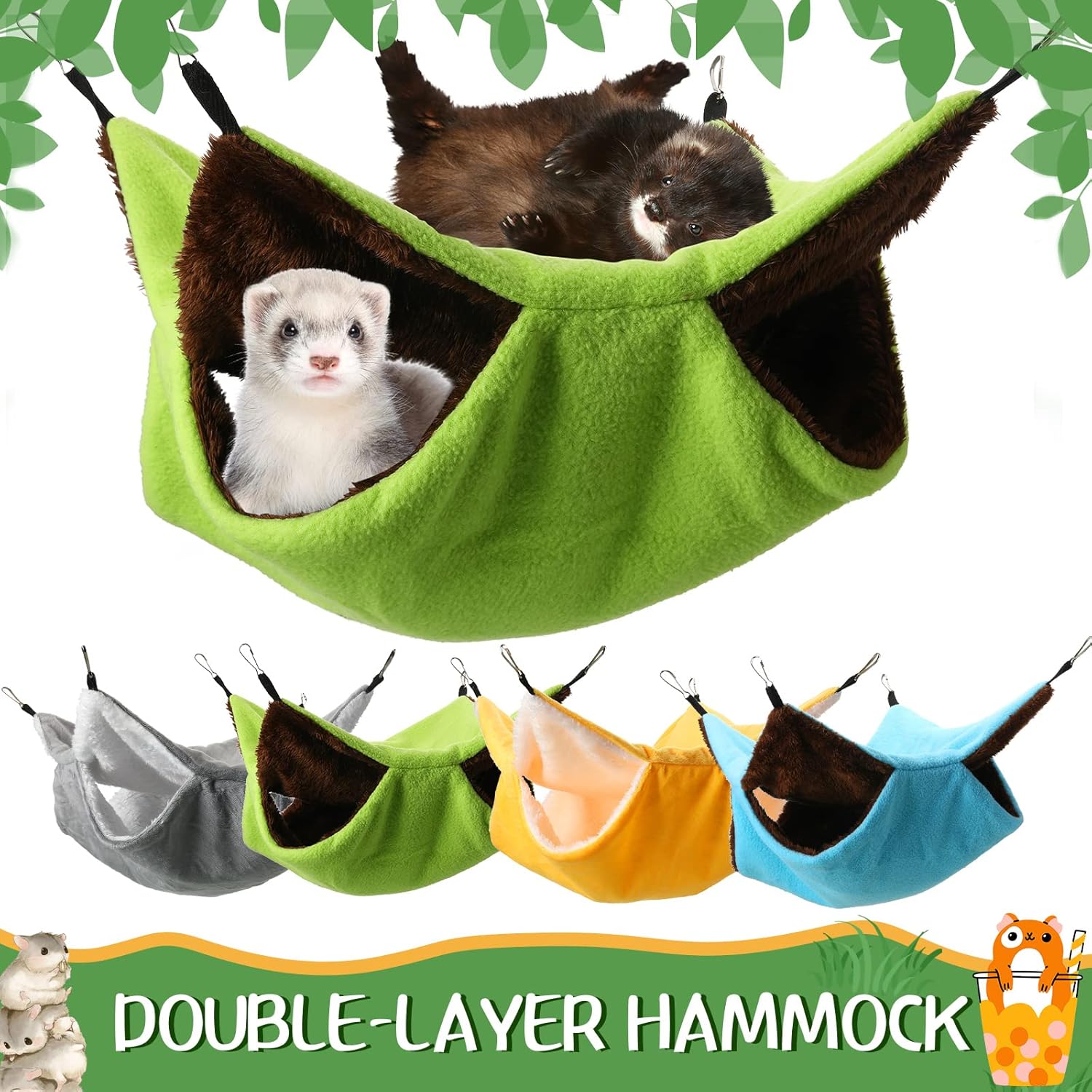 Nuogo 4 Pcs Rat Hammock for Cage Small Animal Hanging Ferret Hammocks for Rat Accessories Double Layer Ferret Bed for Guinea Pig Squirrel Chinchilla Playing and Sleeping(Classical) - Image 4