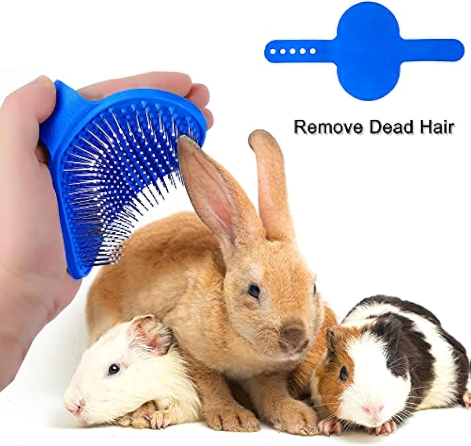 Patelai 4 Pieces Bunny Grooming Kit Rabbit Nail Clipper Rabbit Brush Hair Remover Shampoo Brush with Adjustable Ring Handle for Rabbits Guinea Pig Hamsters Puppy Kitten Hamster Ferret(Blue) - Image 3
