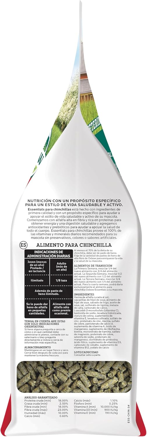 Oxbow Essentials Chinchilla Food, Made with Oxbow Alfalfa, Vitamin & Mineral Rich Food for Chinchillas, Small Animal Pet Pellets, Made in USA, High Fiber, 3 lb Bag - Image 10