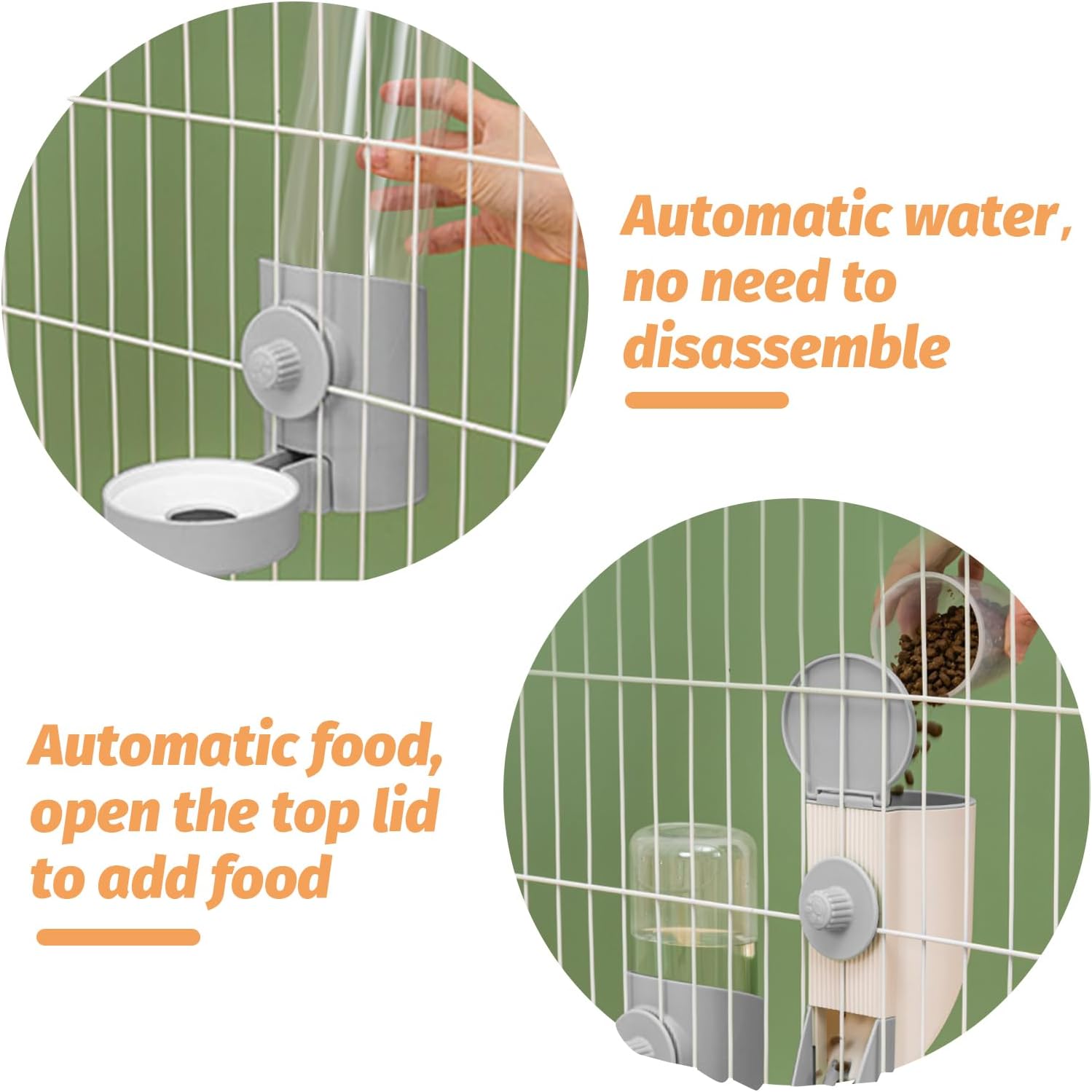 Yummy Sam Hanging Cage Automatic Small Pet Food Bowl Water Bottle Dispenser, Kennel 500ML Waterer and Auto Gravity Pet Feeder Set with Separate Food Bowl Crate Feeder Dish for Puppy Cats Rabbit (Grey) - Image 5