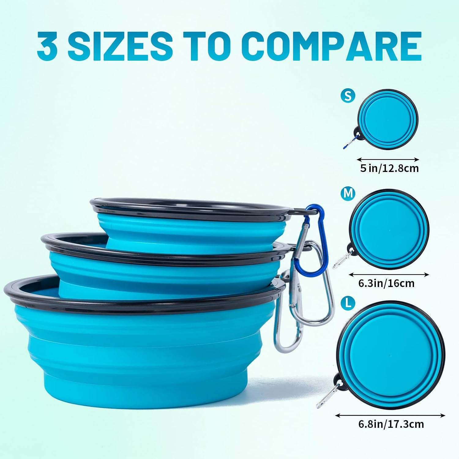 SLSON Collapsible Bowl with Cover Lids,2 Pack Dog Travel Bowls Portable Foldable Cat Water Dish Bowl for Pets Walking Parking Camping (Light Blue and Green, Small) - Image 4