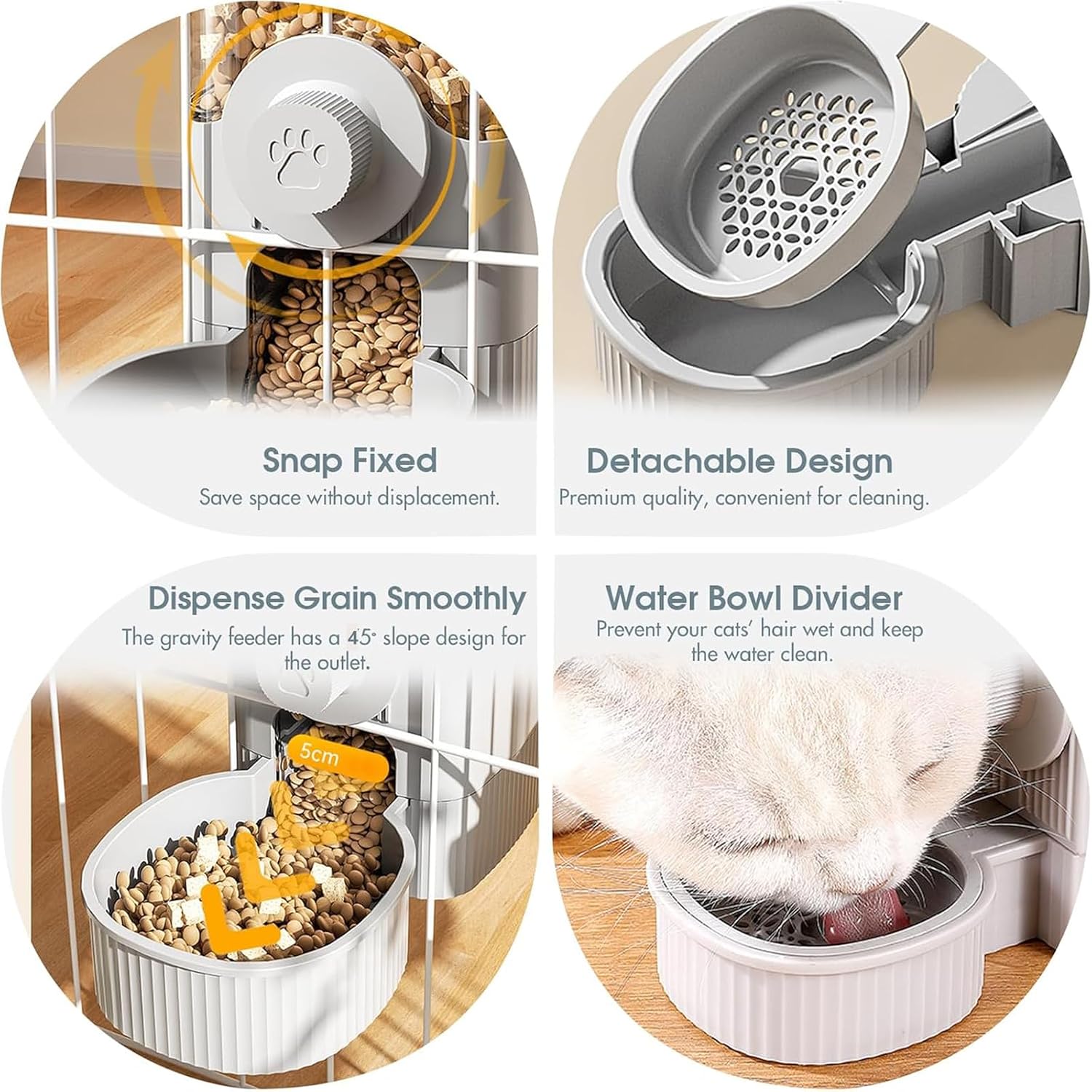 Yummy Sam Hanging Cage Automatic Small Pet Food Bowl Water Bottle Dispenser, Detachable Auto Gravity 1.2L Self-Feeding Feeder and 0.52L Waterer Set Kennel Feeding Station for Puppy Cats Rabbit(Grey) - Image 6