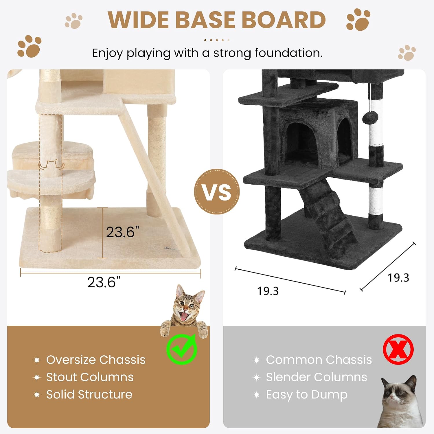 SHA CERLIN 65in Larger Cat Tree Tower Condo for Indoor Kitties/Multi-Level Furniture Activity Center with Wide Base/Cozy Plush Cat Perches/Baskets/Sisal Scratching Posts and Hammock/Beige - Image 6