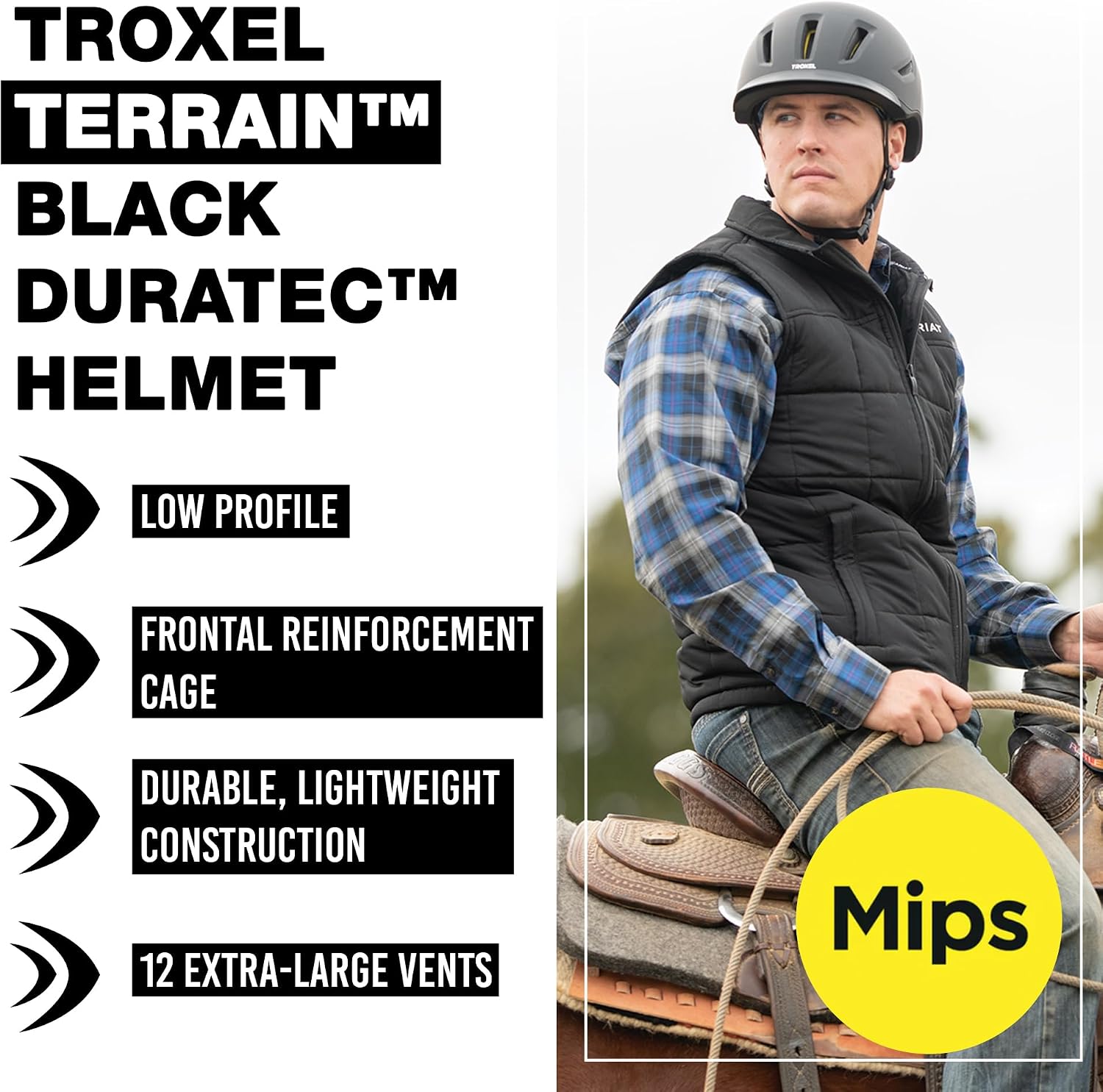 Troxel Terrain MIPS Cooling Horse Riding Helmet, Low-Profile, Micro-Adjustable Design, Horseback Riding Gear, Medium (7-7-3/8), Black Duratec - Image 2