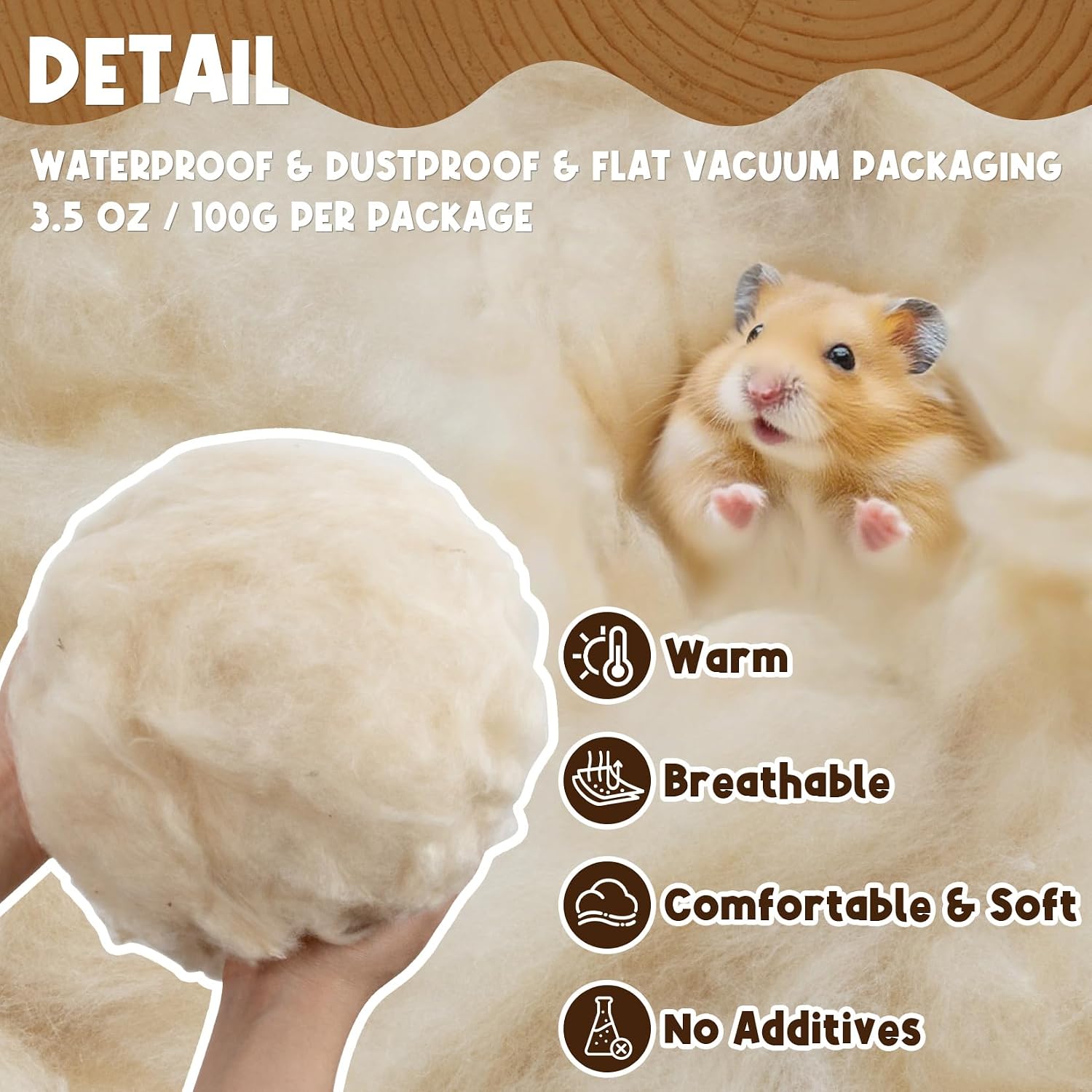 Sukh Natural Kapok Hamster Bedding - Natural Kapok Pet Bedding Dog Bed Stuffing Filling Stuff Animal Pack Pet Supplies for Cat Guinea Pig Chicken Bunny Duck Nesting Boxes Soft Warm Dust-Free 3.5OZ - Image 2
