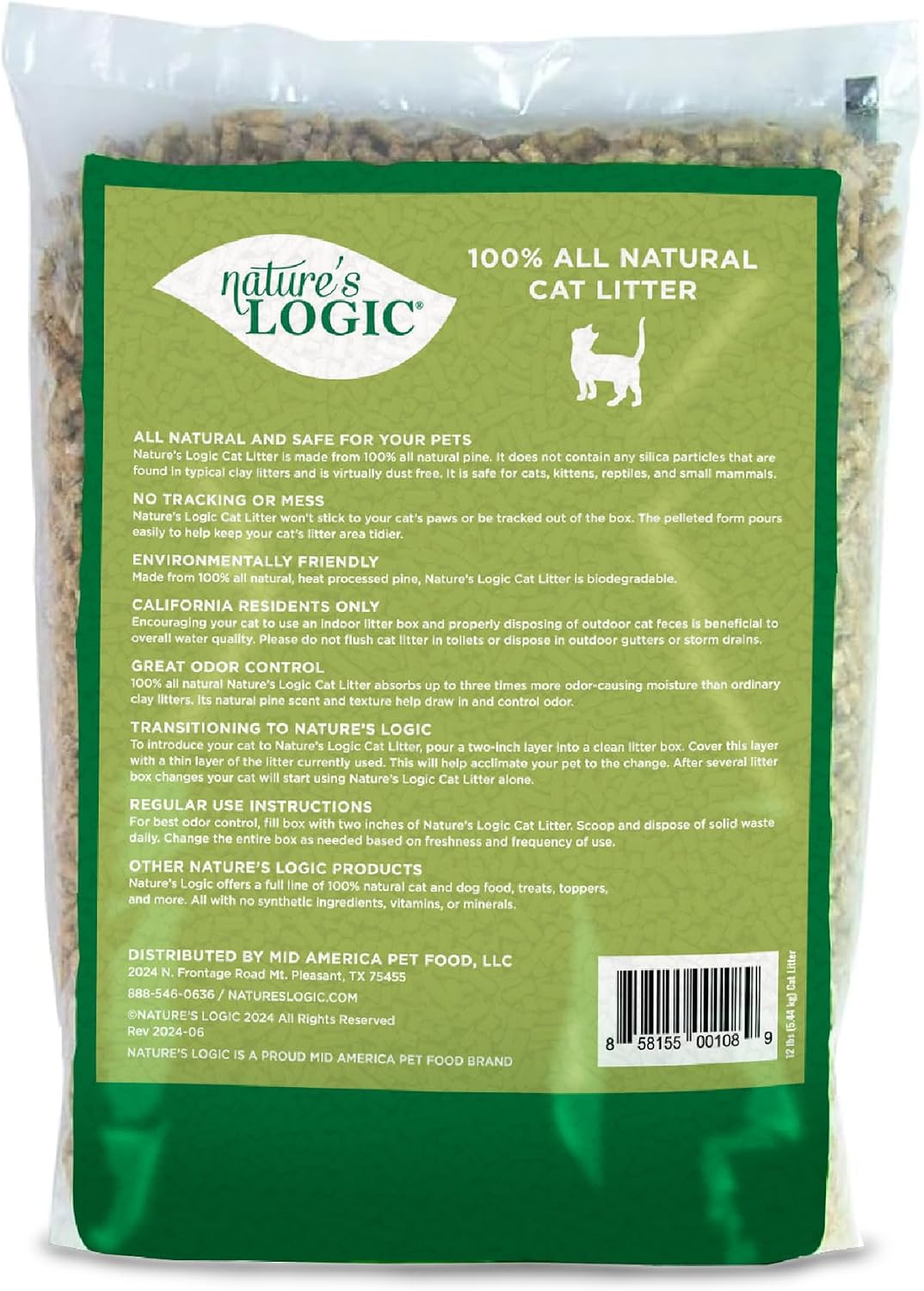 Nature's Logic 100% Natural Pine Pellet Cat Litter - Dust-Free, Unscented, Biodegradable - Safe for Cats, Kittens, Reptiles & Small Pets - Highly Absorbent - 12 lb Bag - Image 2