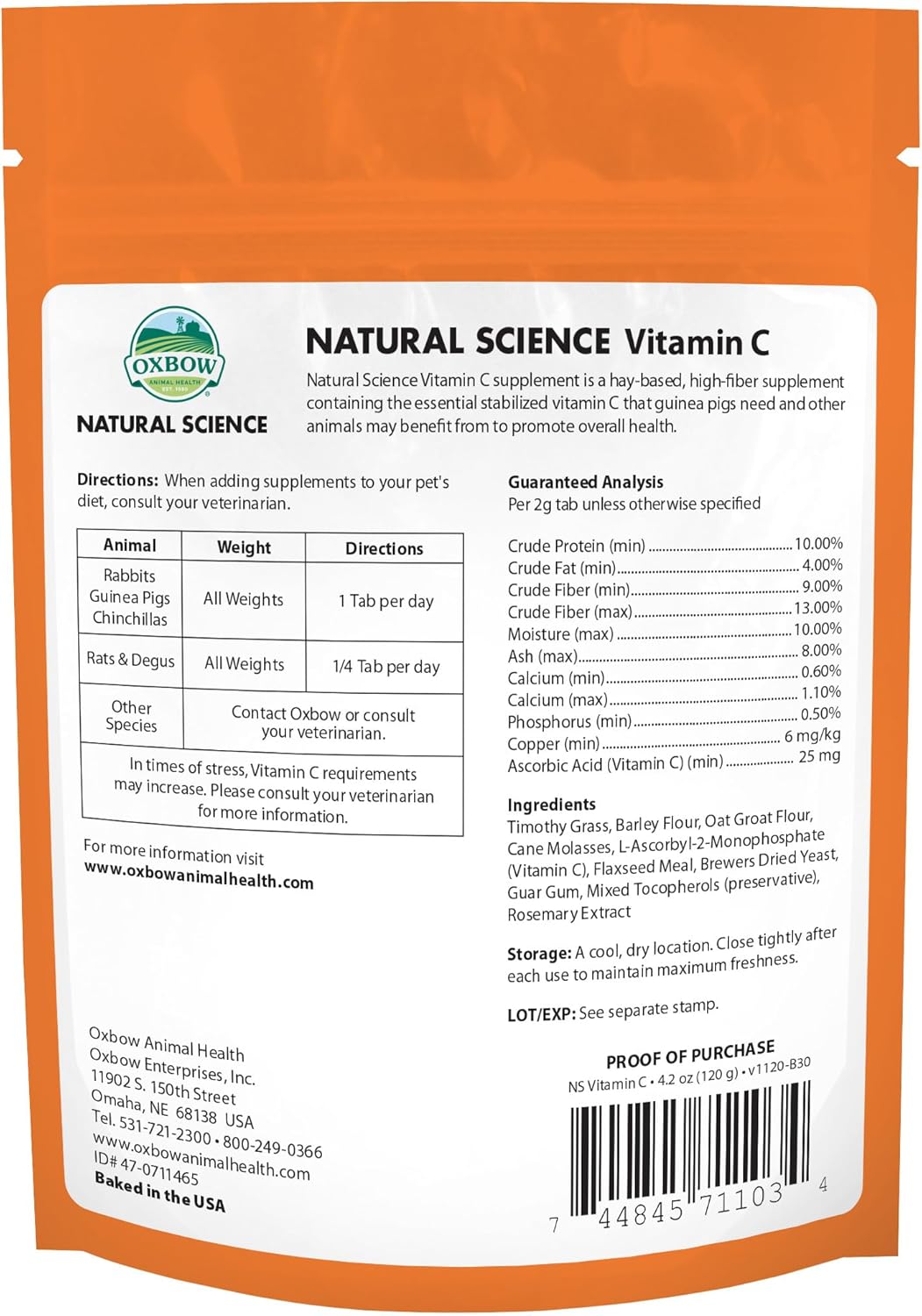 Oxbow Natural Science Vitamin C Supplement, Vitamin C & High-Fiber Timothy Hay, Guinea Pig Items, Made in the USA, Small Pet Supplies, Recommended by Veterinarians, 4.2 oz - Image 2