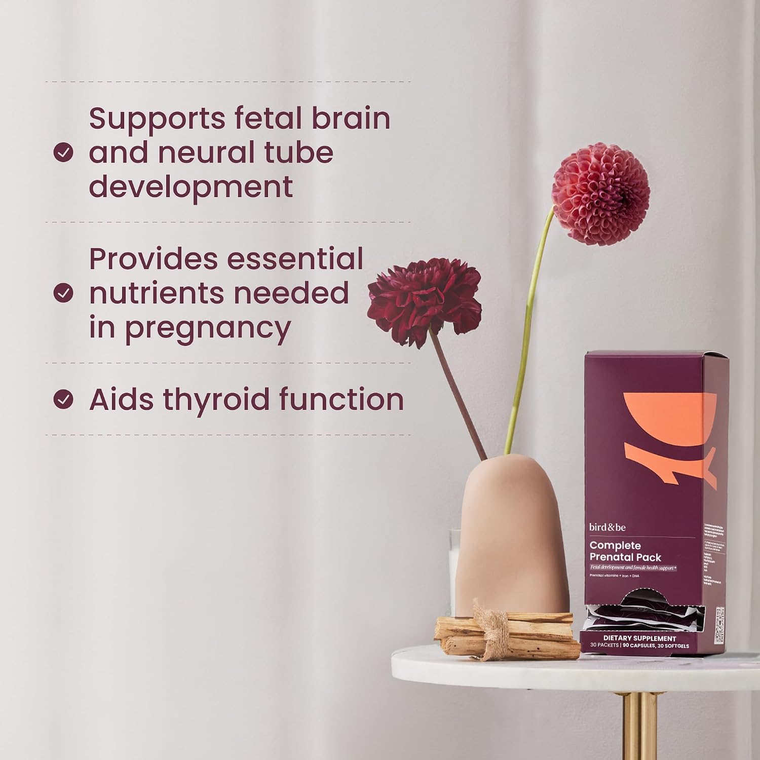 Bird&be Complete Prenatal Vitamins with DHA & Choline | 30 Daily Packs | Methylated Folate (5-MTHF) + Folic Acid + Iron | Doctor-Formulated Pregnancy Support | 24 Bioavailable Nutrients - Image 3