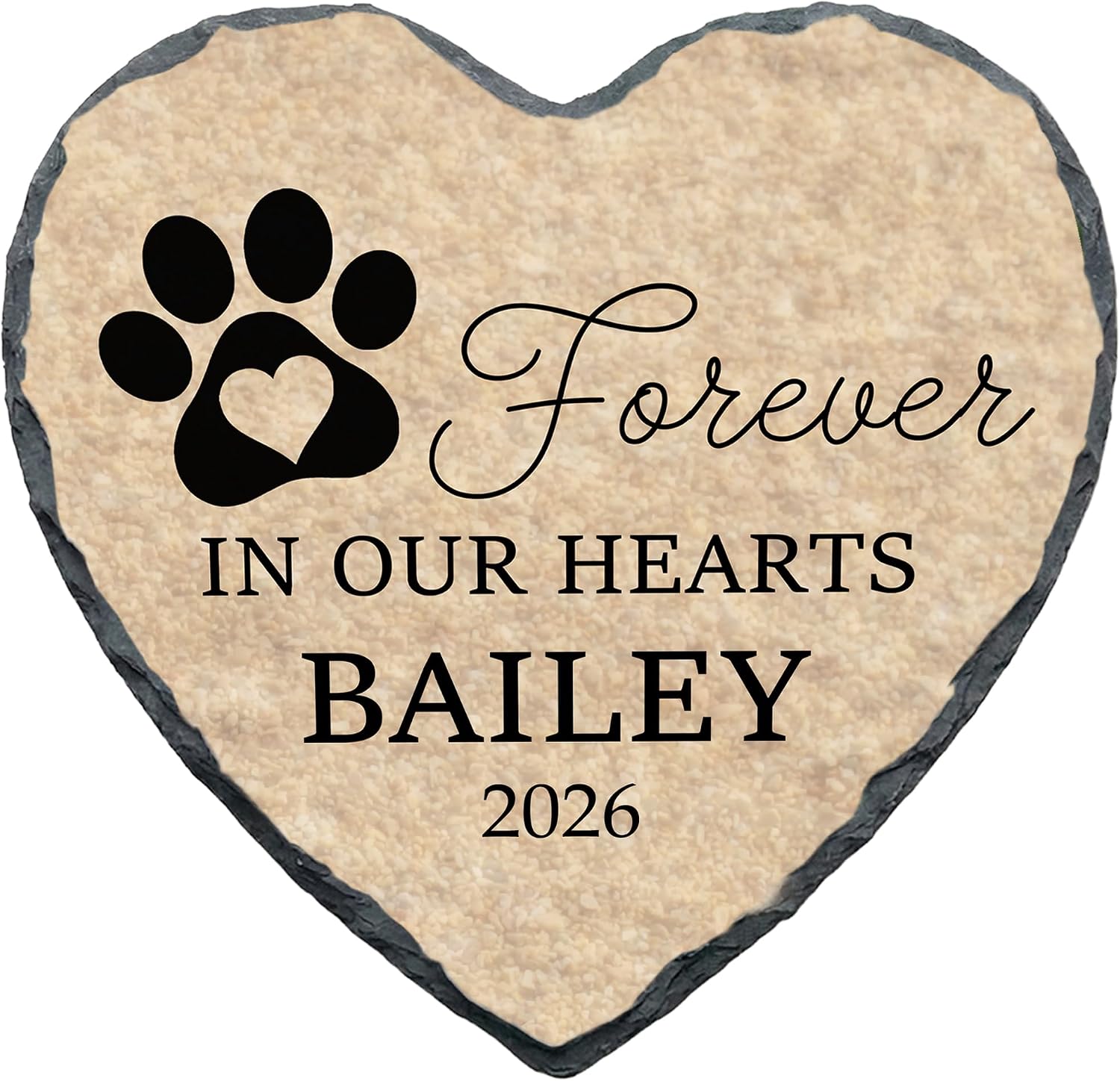 Personalized Dog Memorial Stone, Forever in Our Hearts Paw Print Heart Plaque, Pet Loss Gift for Dogs (S-20)
