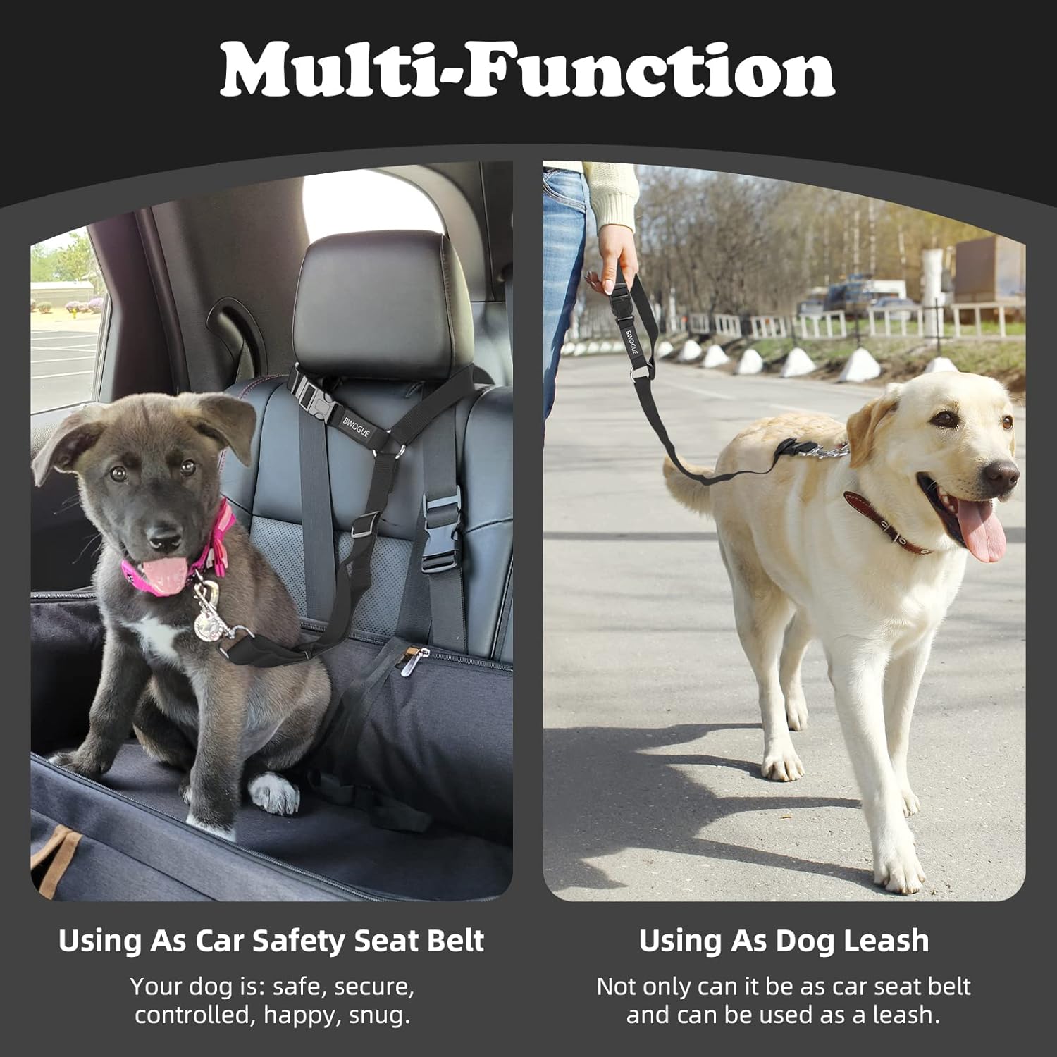 BWOGUE 2 Packs Dog Cat Safety Seat Belt Strap Car Headrest Restraint Adjustable Nylon Fabric Dog Restraints Vehicle Seatbelts Harness - Image 6