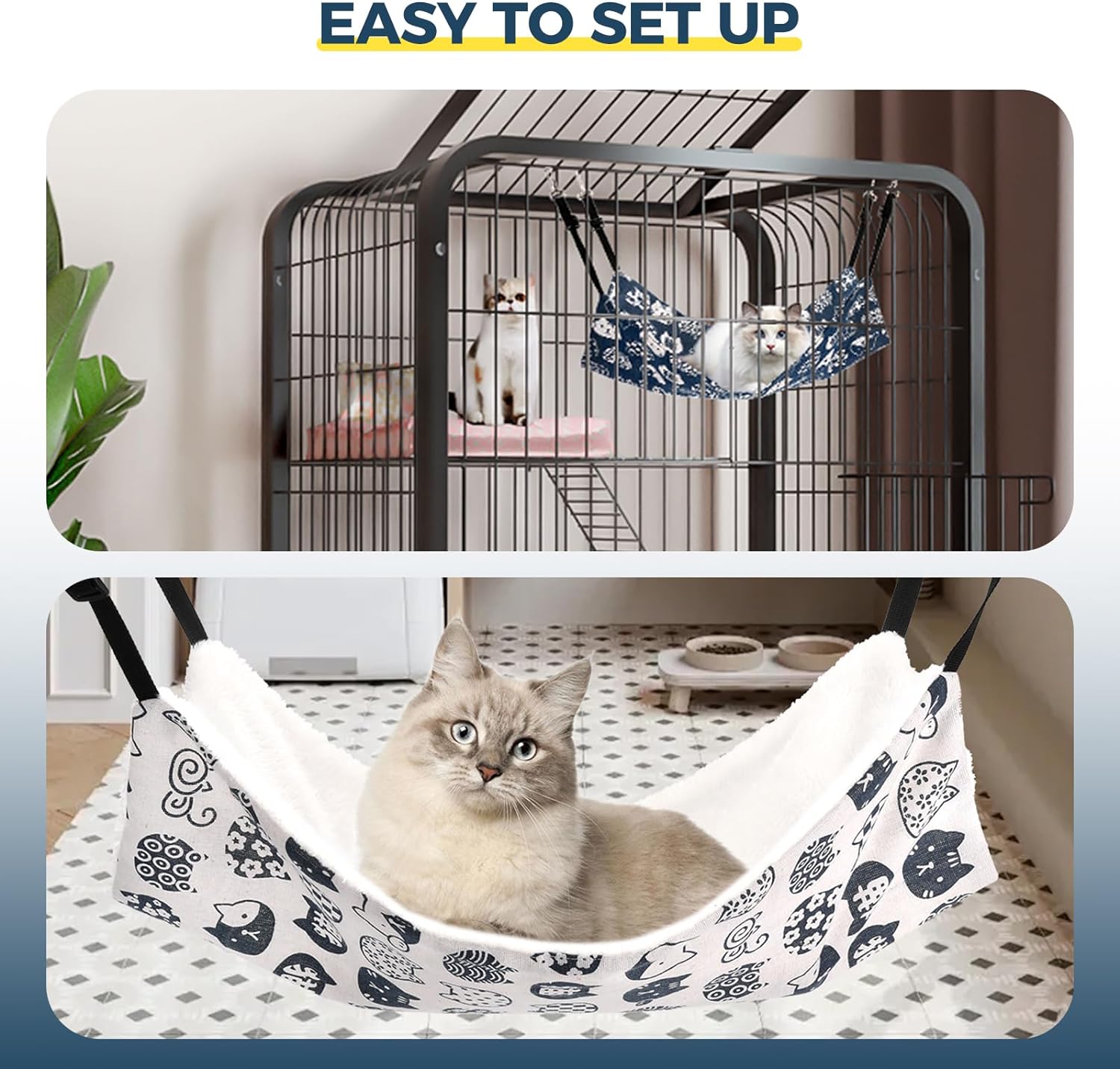 Admaison Cat Hammock for Cage Hanging Reversible 2Pack,Pet Hammock Bed Adjustable,Soft Sleeping Hammock for Cats,Ferret,Puppy,Rabbits,Small Animals (M, CAT) - Image 7