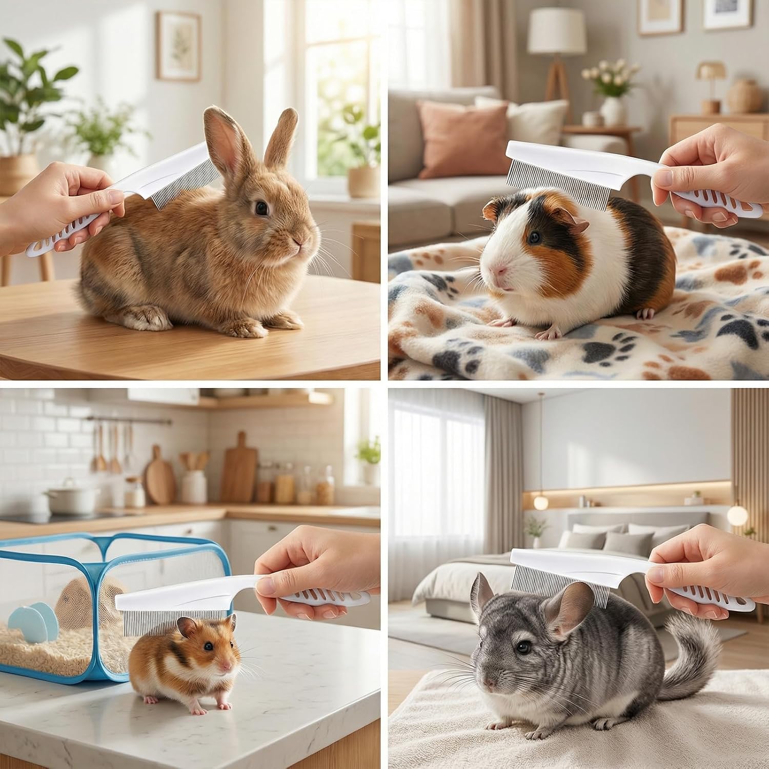 2 Pack Fine Tooth Flea Comb for Cats, Stainless Steel Bunny Brush, Anti-Static Deshedding Guinea Pig Comb Small Pet Grooming Tool for Cats Dogs Rabbits Chinchillas Ferrets Guinea Pigs - Image 7