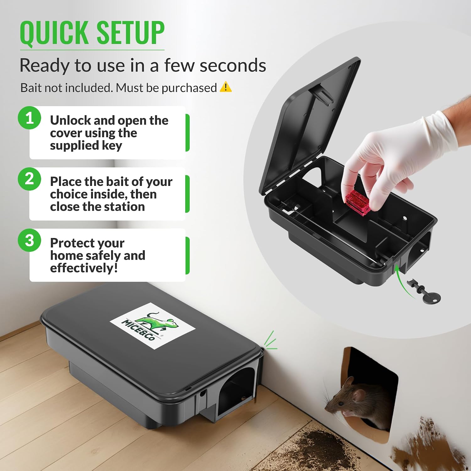Mice&Co Rat Bait Stations 2 Pack – Lockable Rodent Traps for Outside & Inside – Heavy Duty, Weather-Resistant Bait Boxes with Dual Entry – Tamper-Proof Design – Child & Pet Safe - Image 6