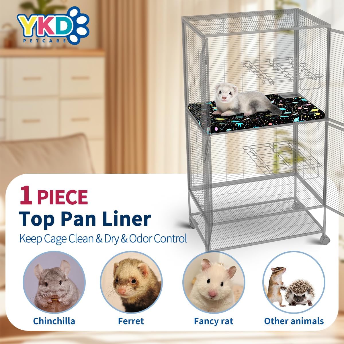 YKD Ferret Cage Liners for Ferret Nation & Critter Nation Cages | Waterproof Chinchilla Cage Accessories, Washable Bedding, for Ferrets, Chinchillas, Rats (Black, Top Pan Liner) - Image 2