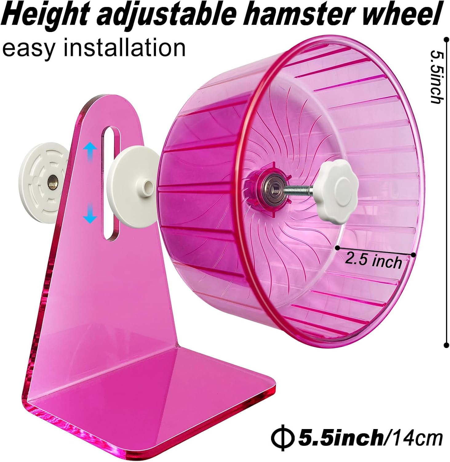 Hamster Wheel,Silent Wheel,Super Silent Hamster Exercise Wheels,Silent Hamster Wheel,Adjustable Stand Hamsters Exercise Wheels,Quiet Rat Wheel (Φ 5.5 inch, Pink) - Image 3