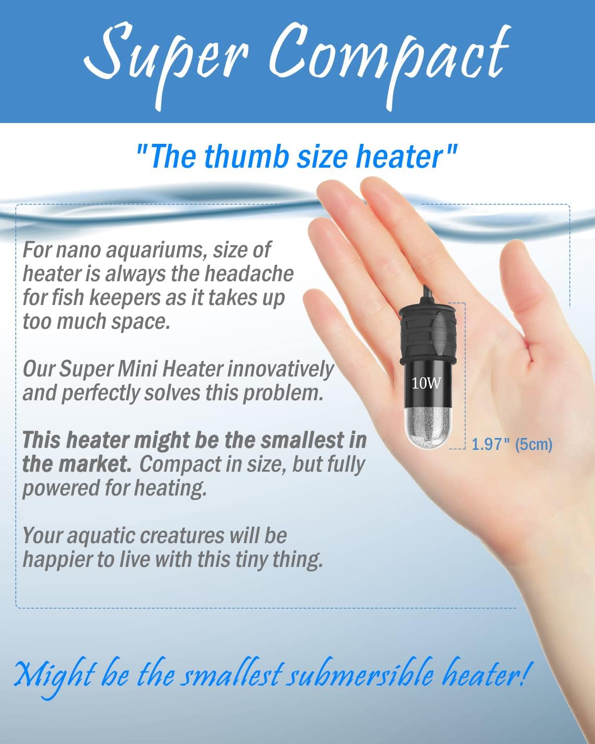 AquaMiracle Mini Aquarium Heater 5V/2A USB 10W Small Fish Tank Heater for Tanks up to 1 Gal, Digital Display Thermostat Betta Heater with Dry-Run & Overheat Protection, Memory Function - Image 2