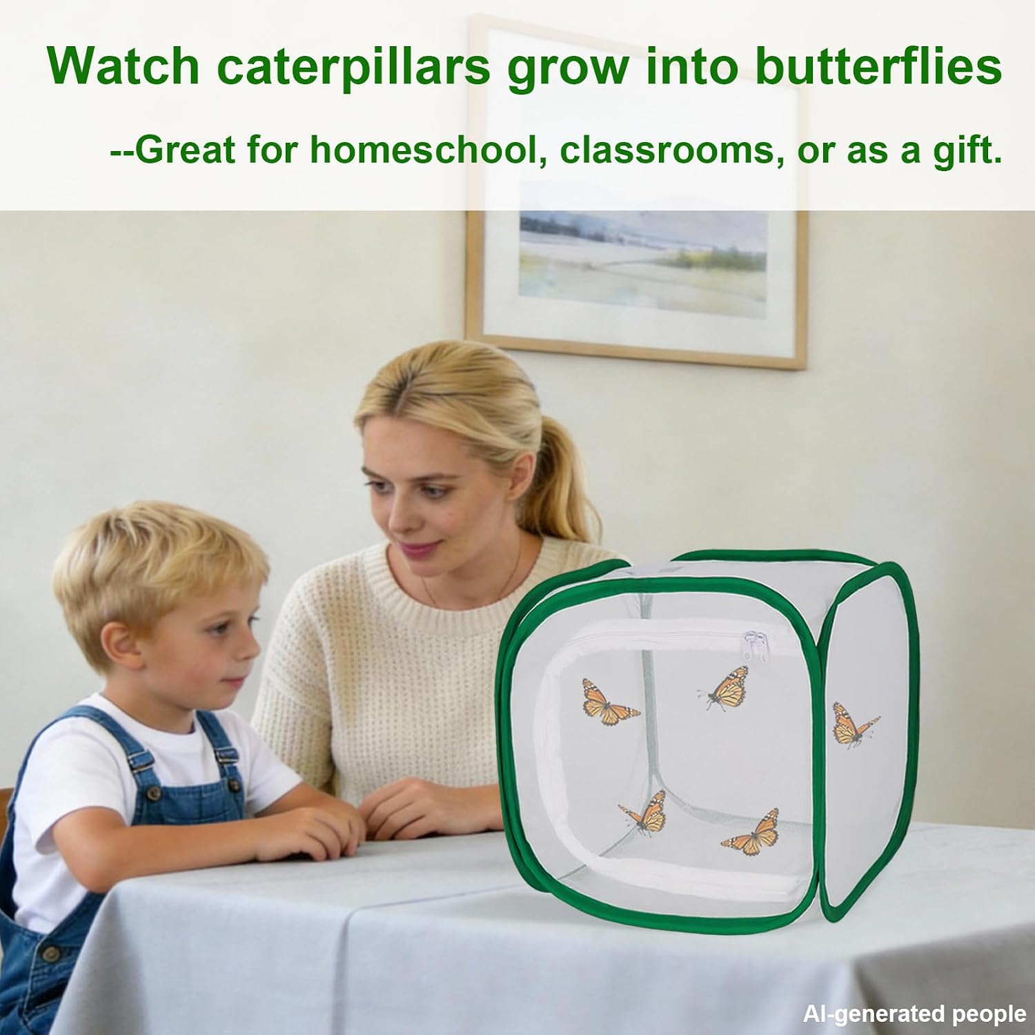 Butterfly Habitat Cage 12" x 12" x 12", Pop-up Butterfly & Insect Habitat Enclosure with Poop Tray for Easy to Clean, Small Foldable & Reusable Caterpillars Mesh Cage Terrarium for Indoor Use. - Image 7