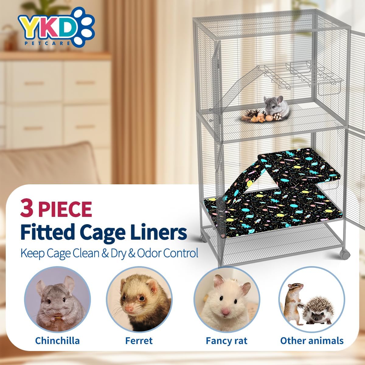 YKD Ferret Cage Liners for Ferret Nation & Critter Nation Cages | Waterproof Chinchilla Cage Accessories, Washable Bedding, for Ferrets, Chinchillas, Rats (Black, Bottom Pan Set) - Image 2